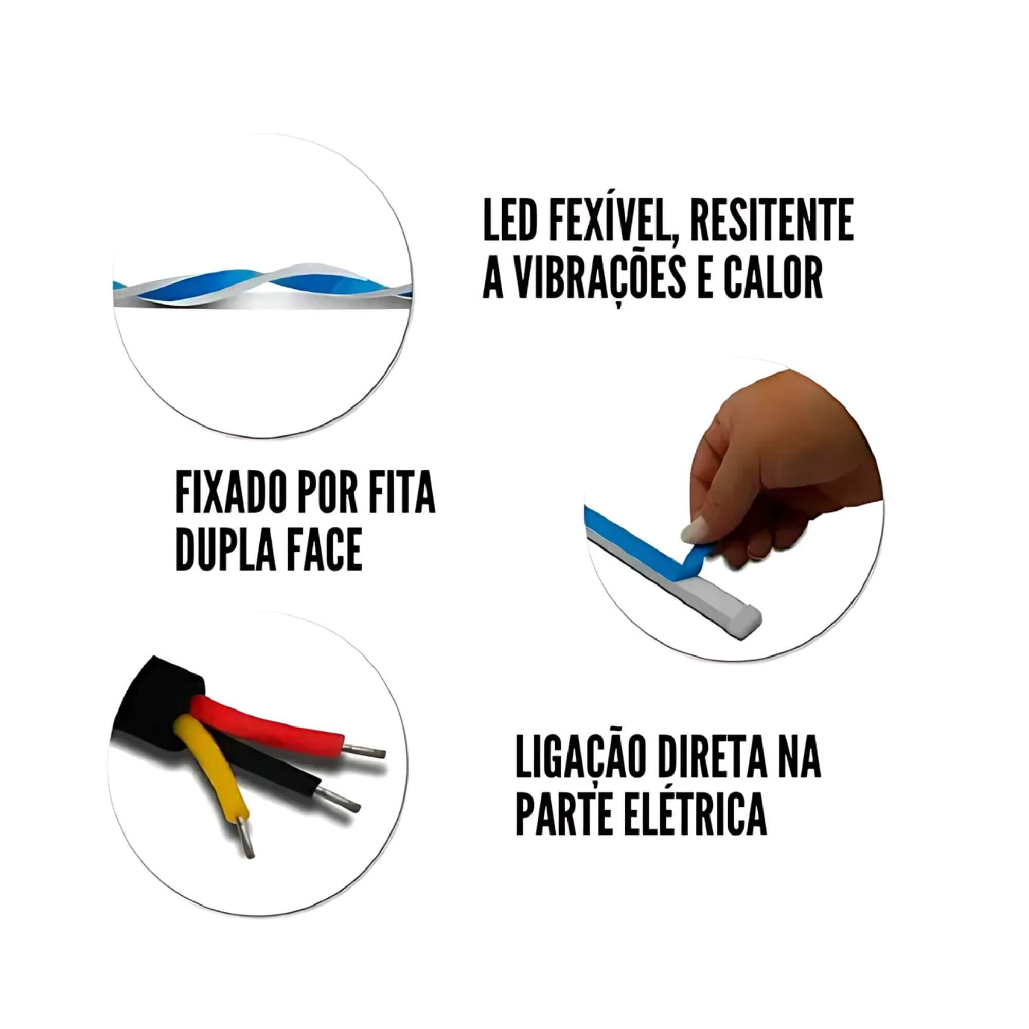 Fita LED Automotiva Branca / Âmbar DRL c/ Função Seta 30cm 12V JR8 - JH0FILED30