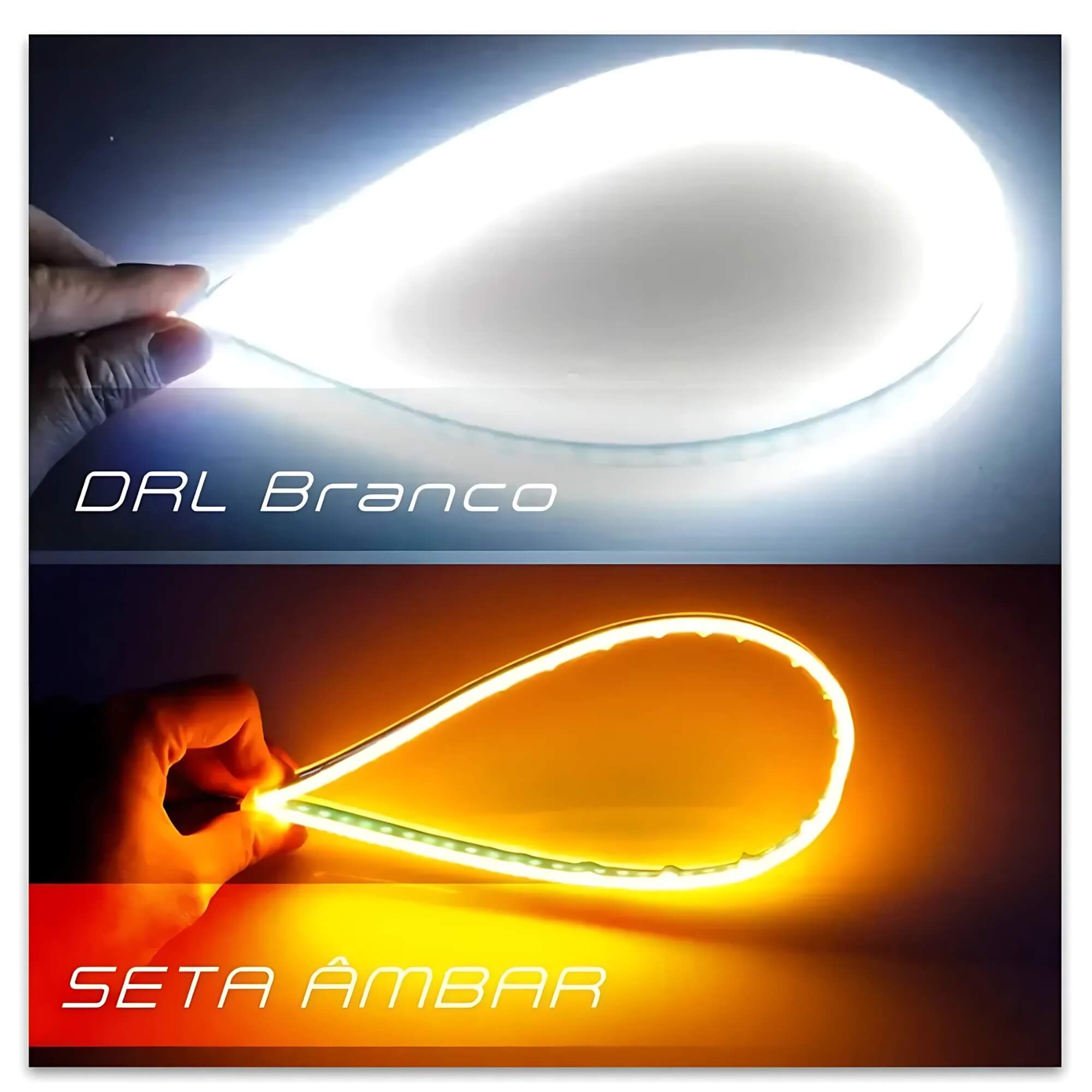 Fita LED Automotiva Branca / Âmbar DRL c/ Função Seta 30cm 12V JR8 - JH0FILED30