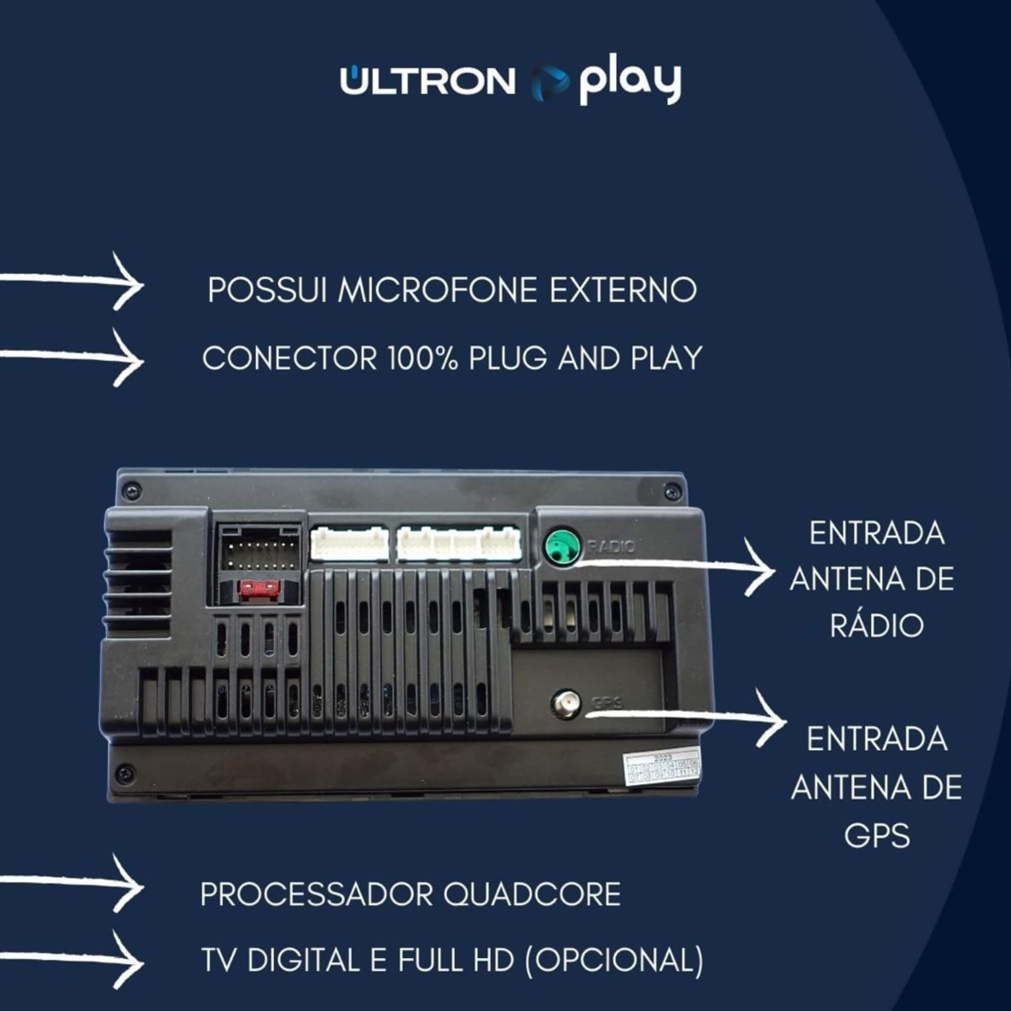 Central Multimídia Automotivo Universal Ultron Play 7" Quadcore 2 RAM 32GB Uppertech - 5298