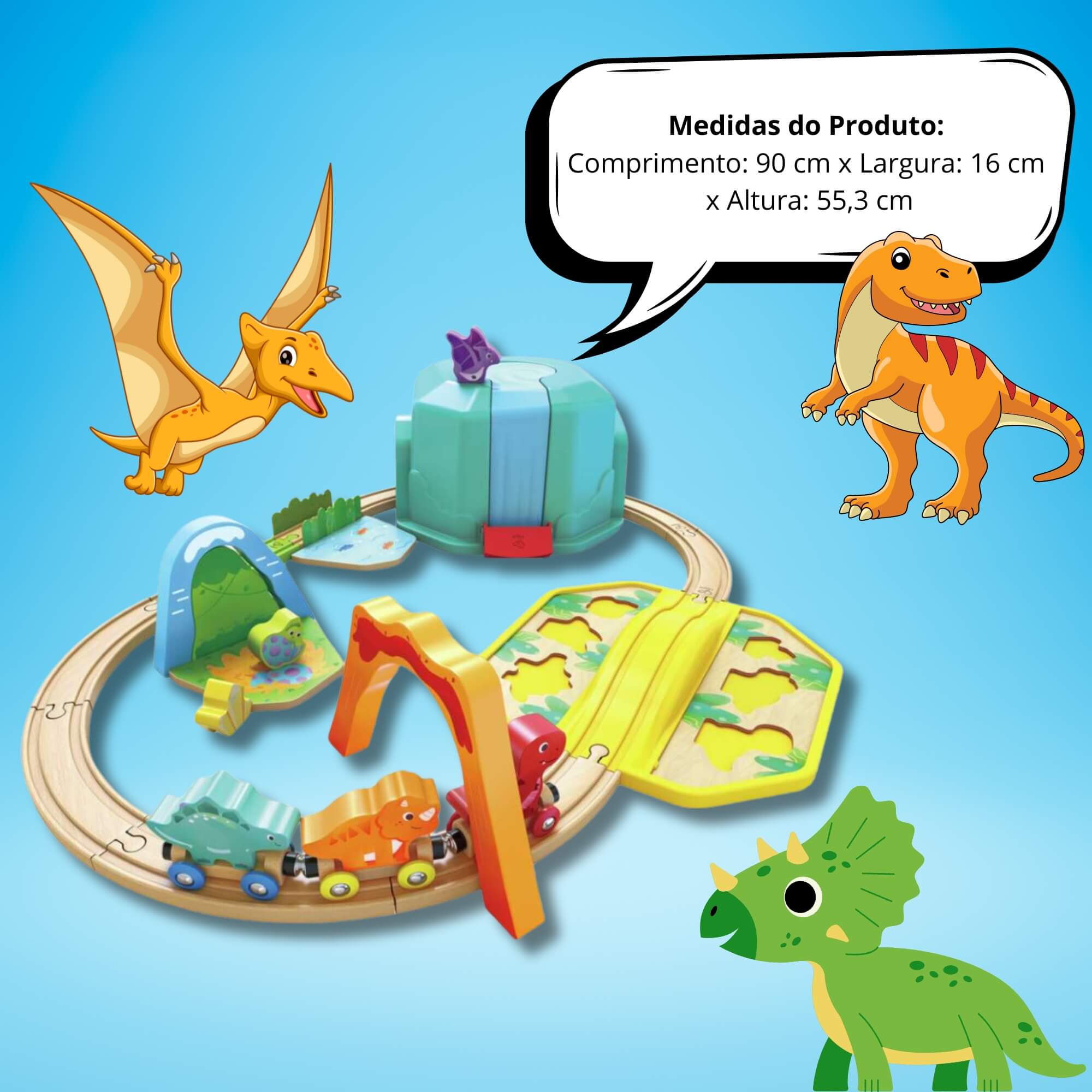 Brinquedo Infantil Ferrovia do Dinossauro 27 Peças Hape Xalingo - 98332