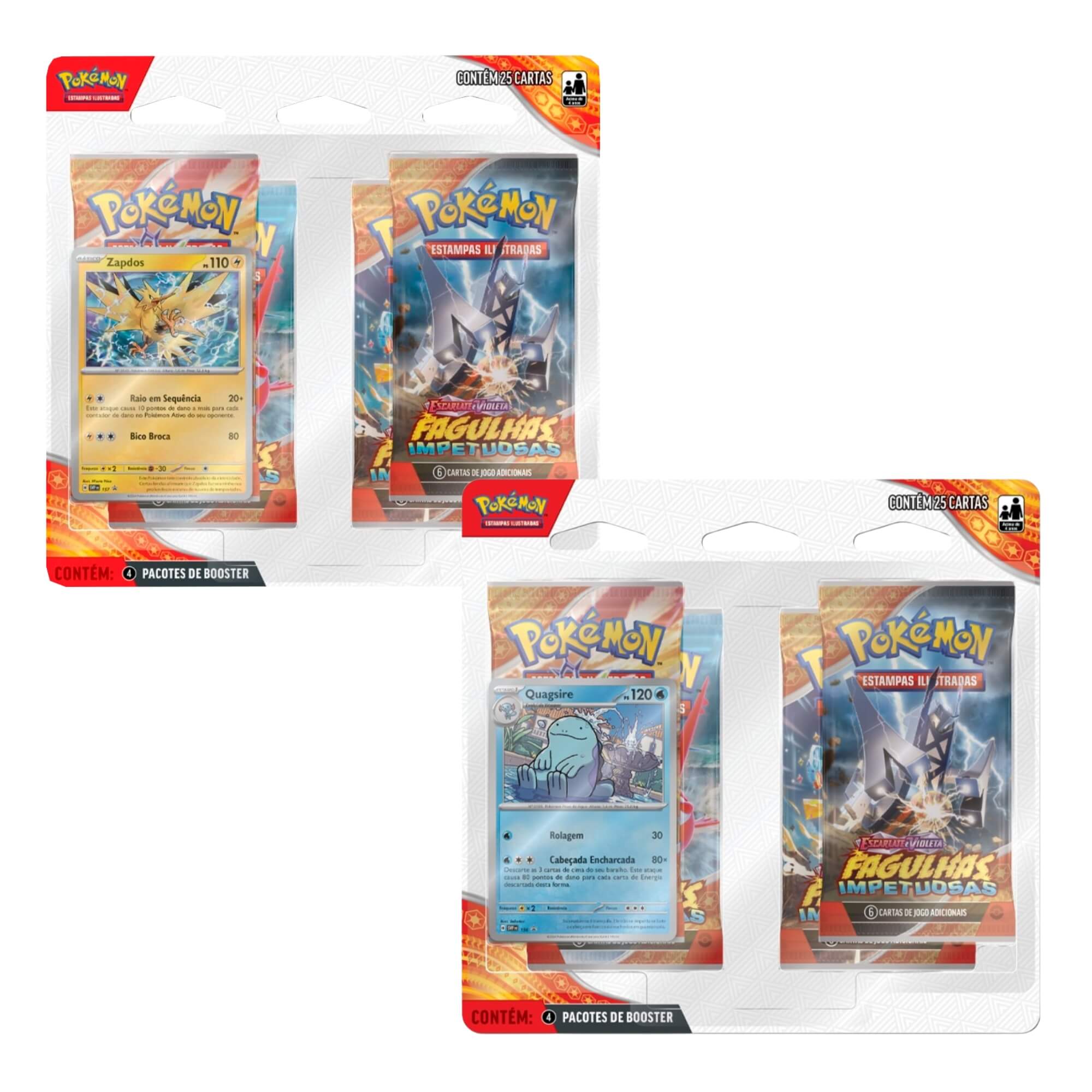 Pokemon 2x Blister Quadruplo TCG EV8 Fagulhas Impetuosas Zapdos e Quagsire Copag - 35028