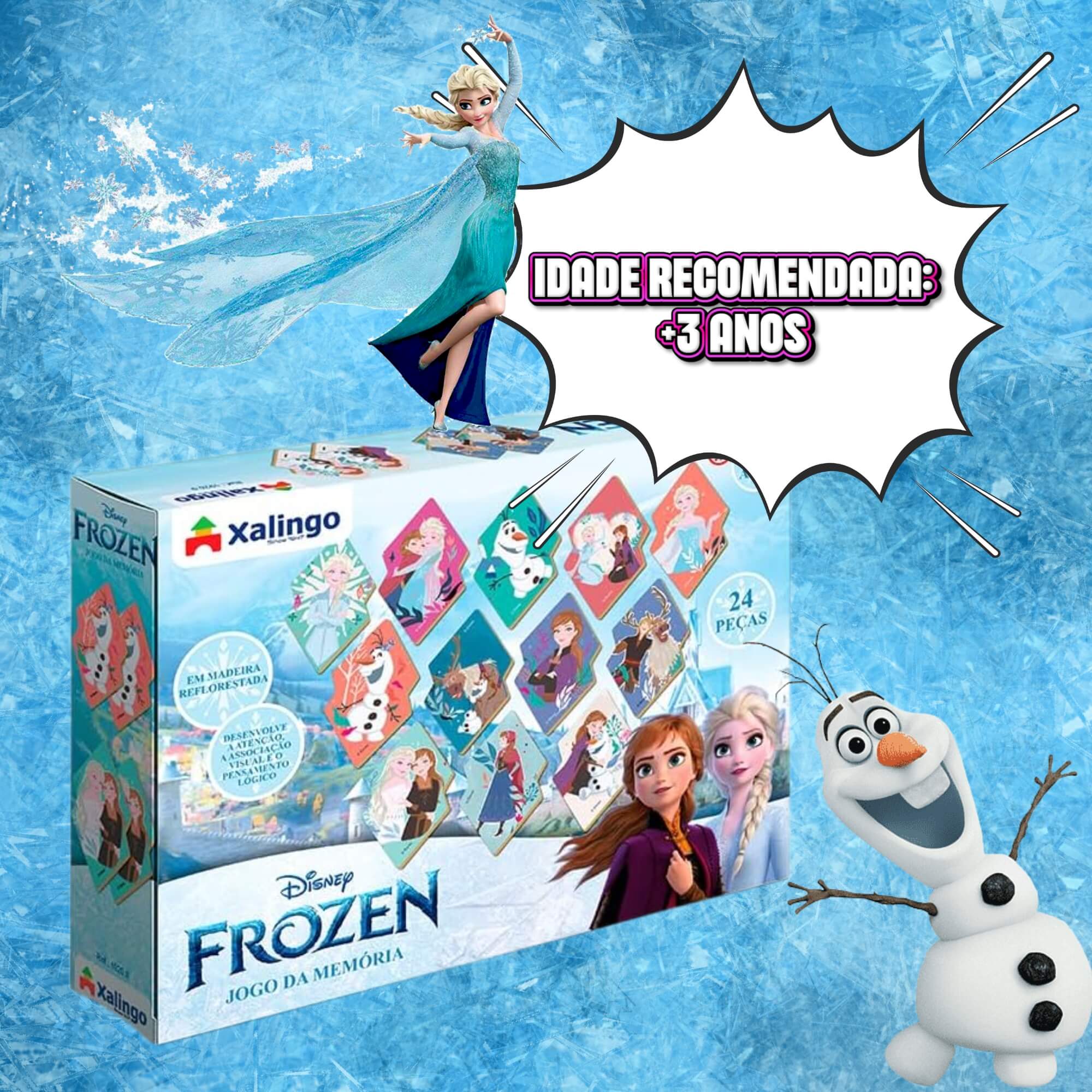 Jogo da Memória Infantil Frozen Disney 24 Peças Xalingo - 19209