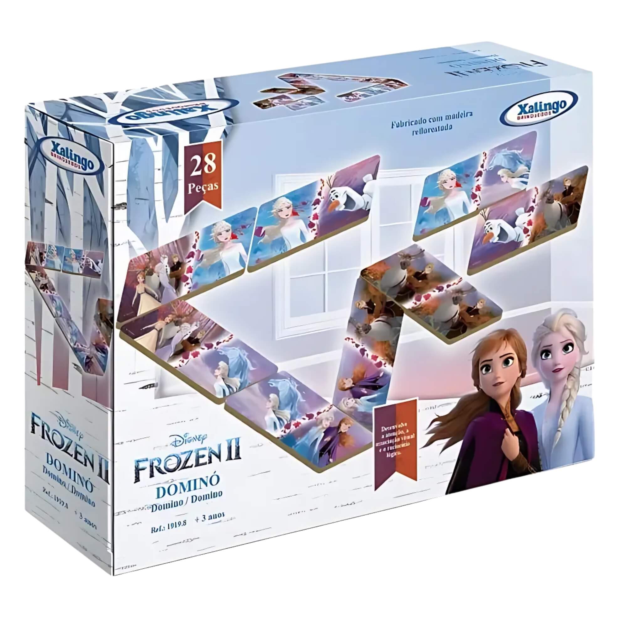 Jogo Dominó Infantil Educativo +3 Anos Em Madeira C/ 28 Peças Disney Frozen 2 Xalingo - 19198