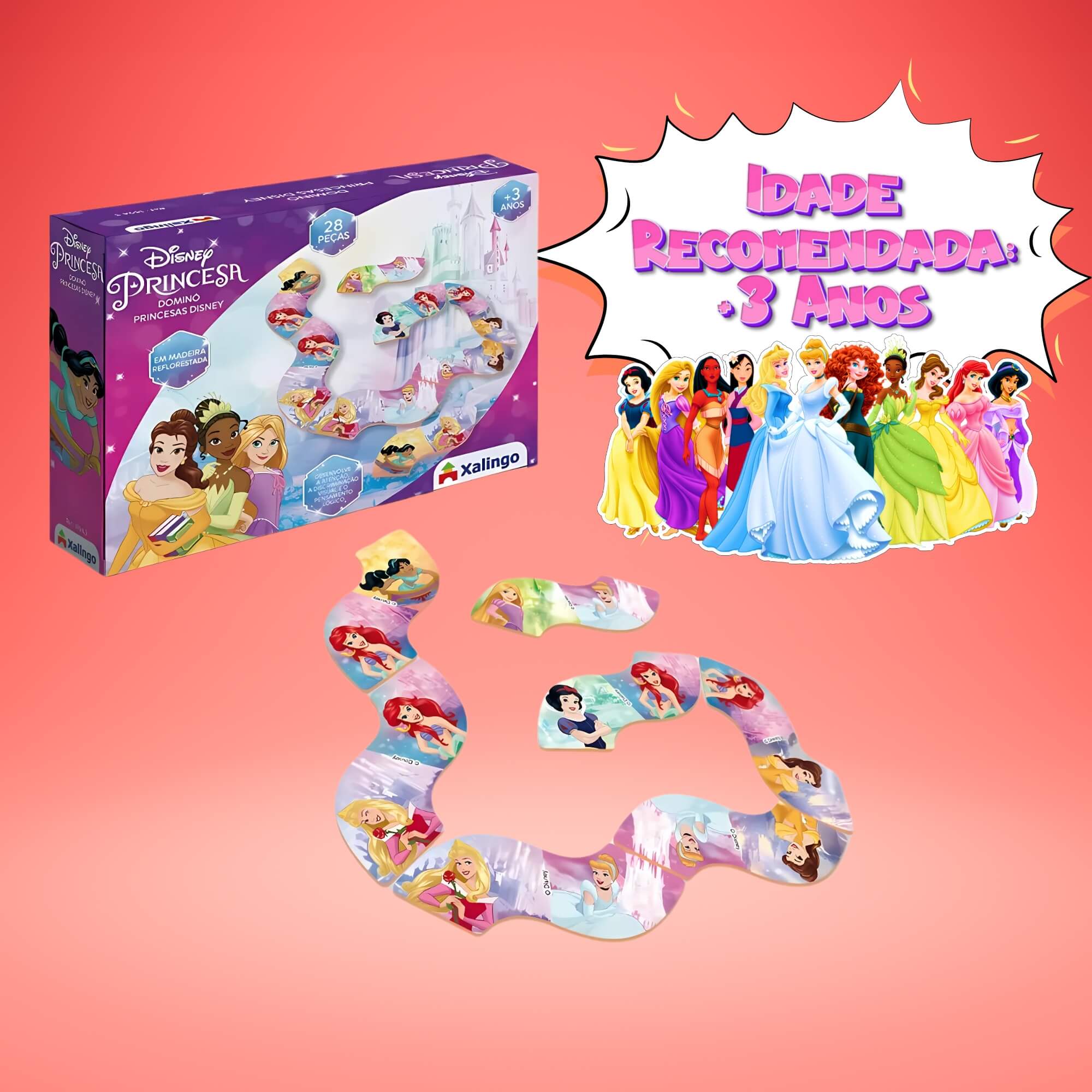 Jogo Dominó Princesas Disney 28 Peças Xalingo - 18943