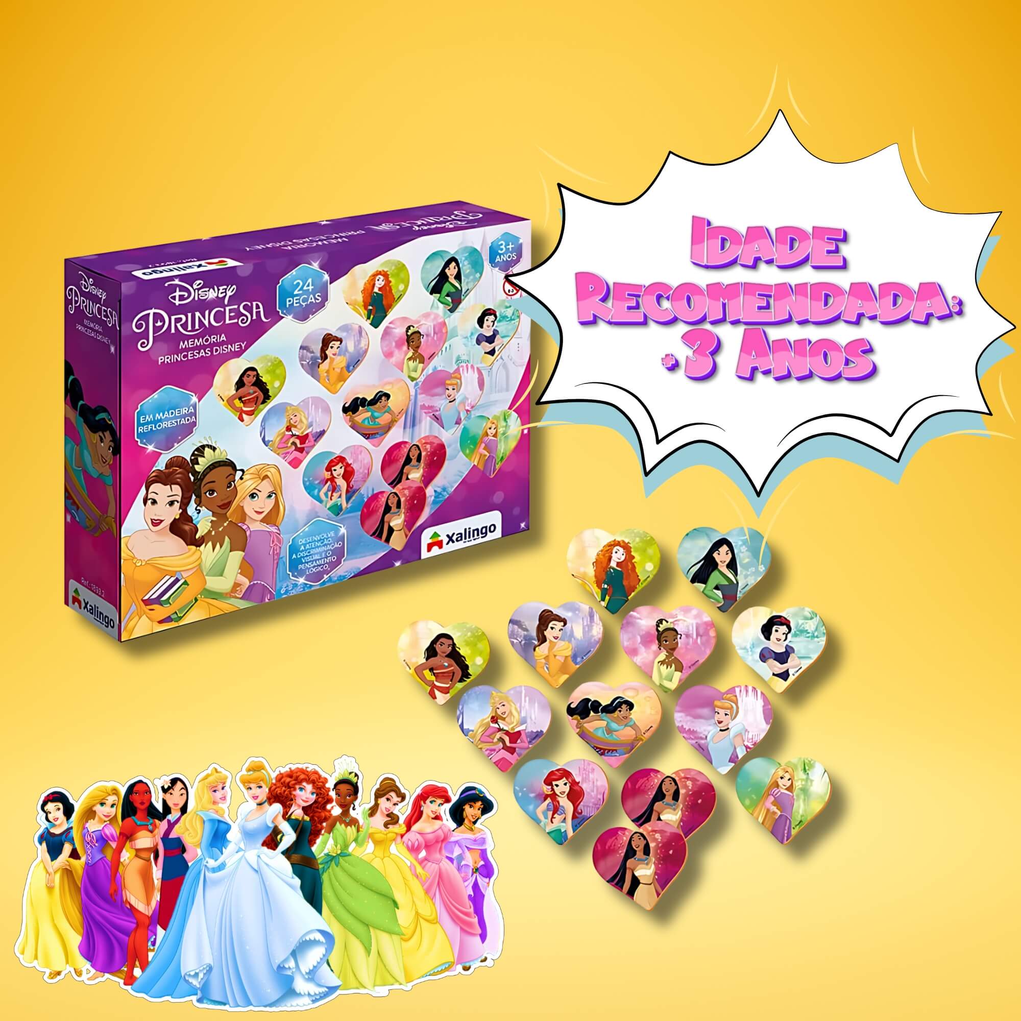 Jogo da Memória Princesas Disney 24 Peças Xalingo - 18932