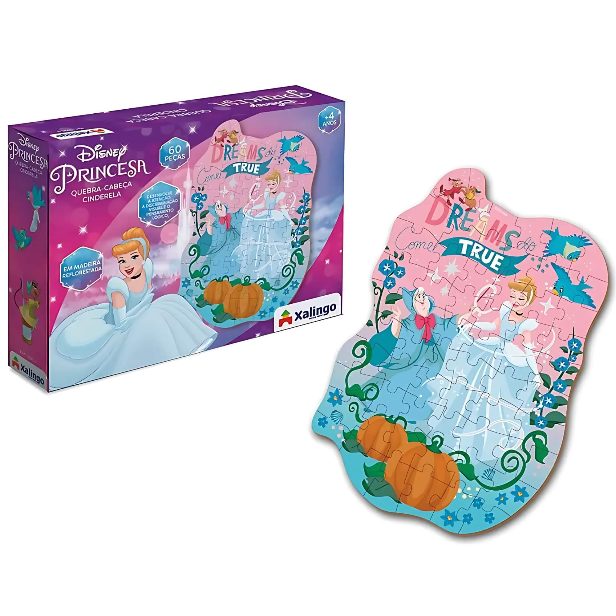Quebra-Cabeça Infantil 60 Peças Disney Cinderela +3 Anos Xalingo - 18909