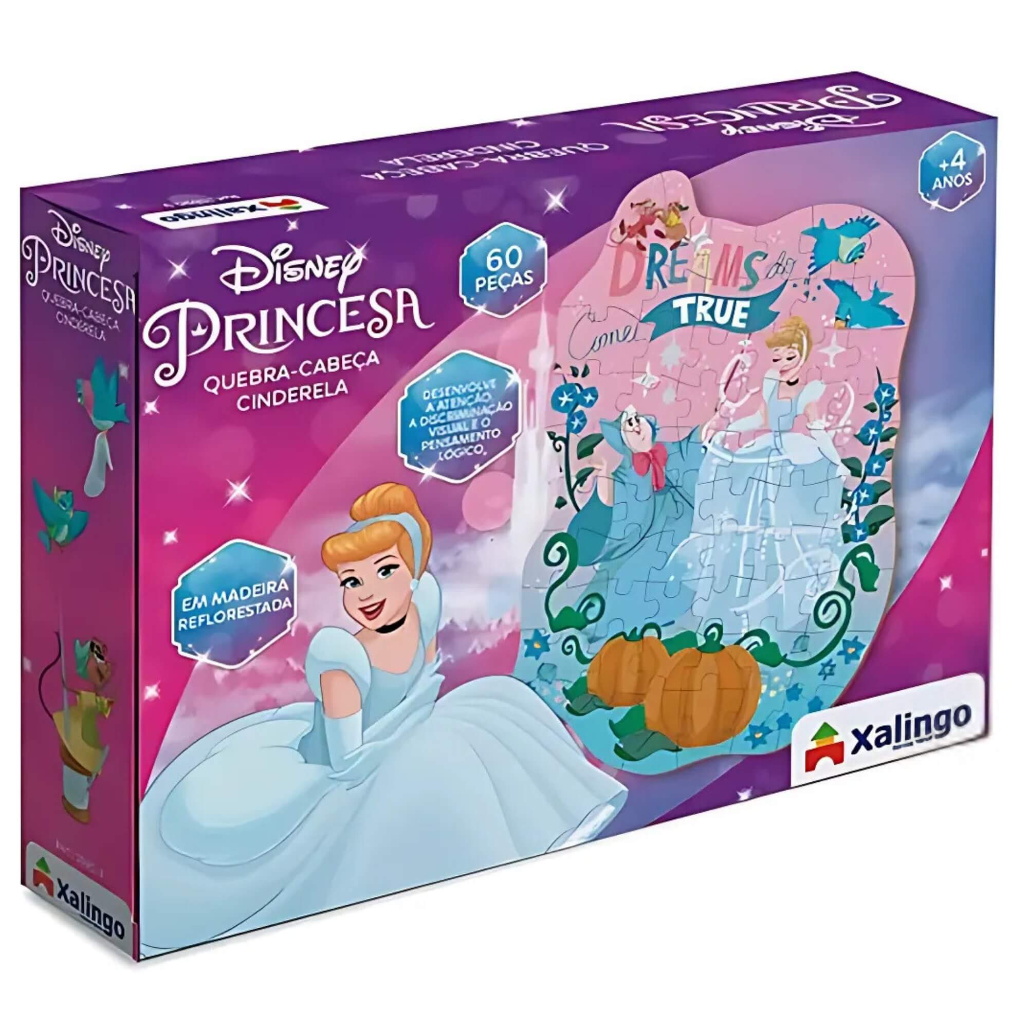 Quebra-Cabeça Infantil 60 Peças Disney Cinderela +3 Anos Xalingo - 18909