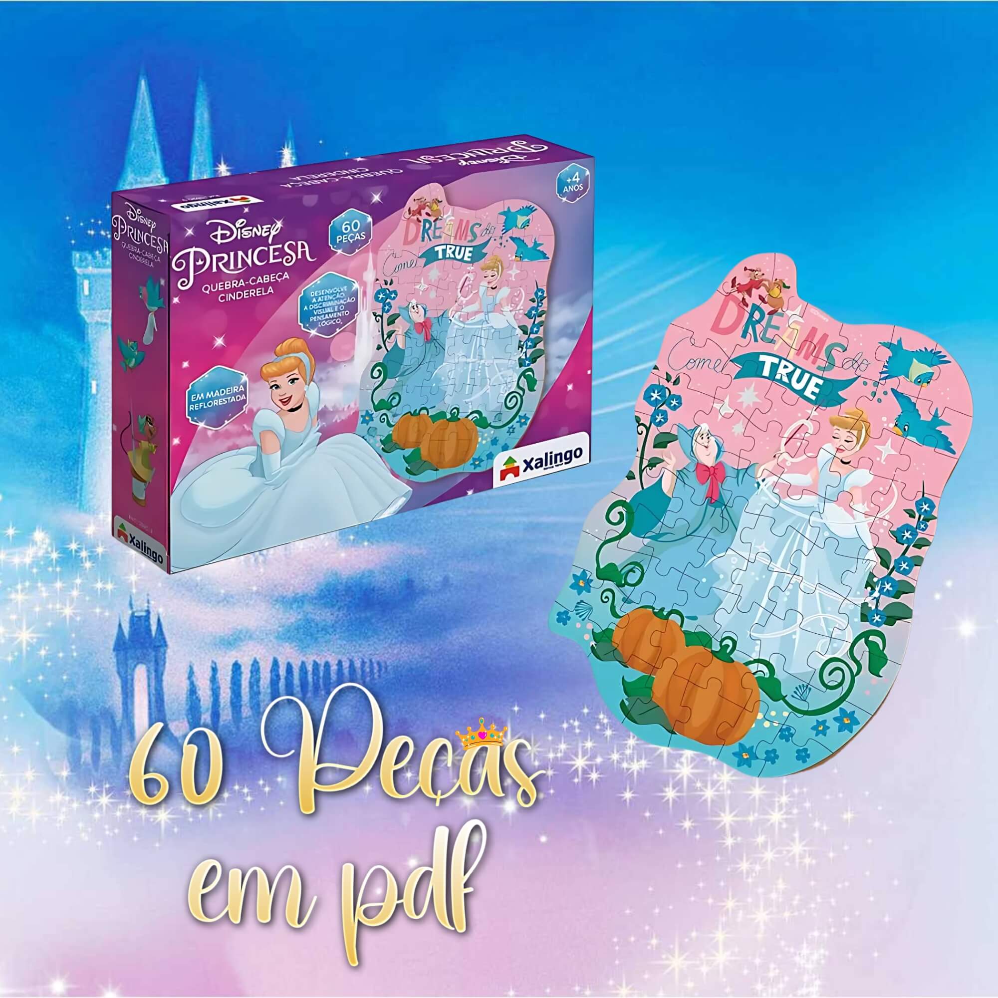 Quebra-Cabeça Infantil 60 Peças Disney Cinderela +3 Anos Xalingo - 18909