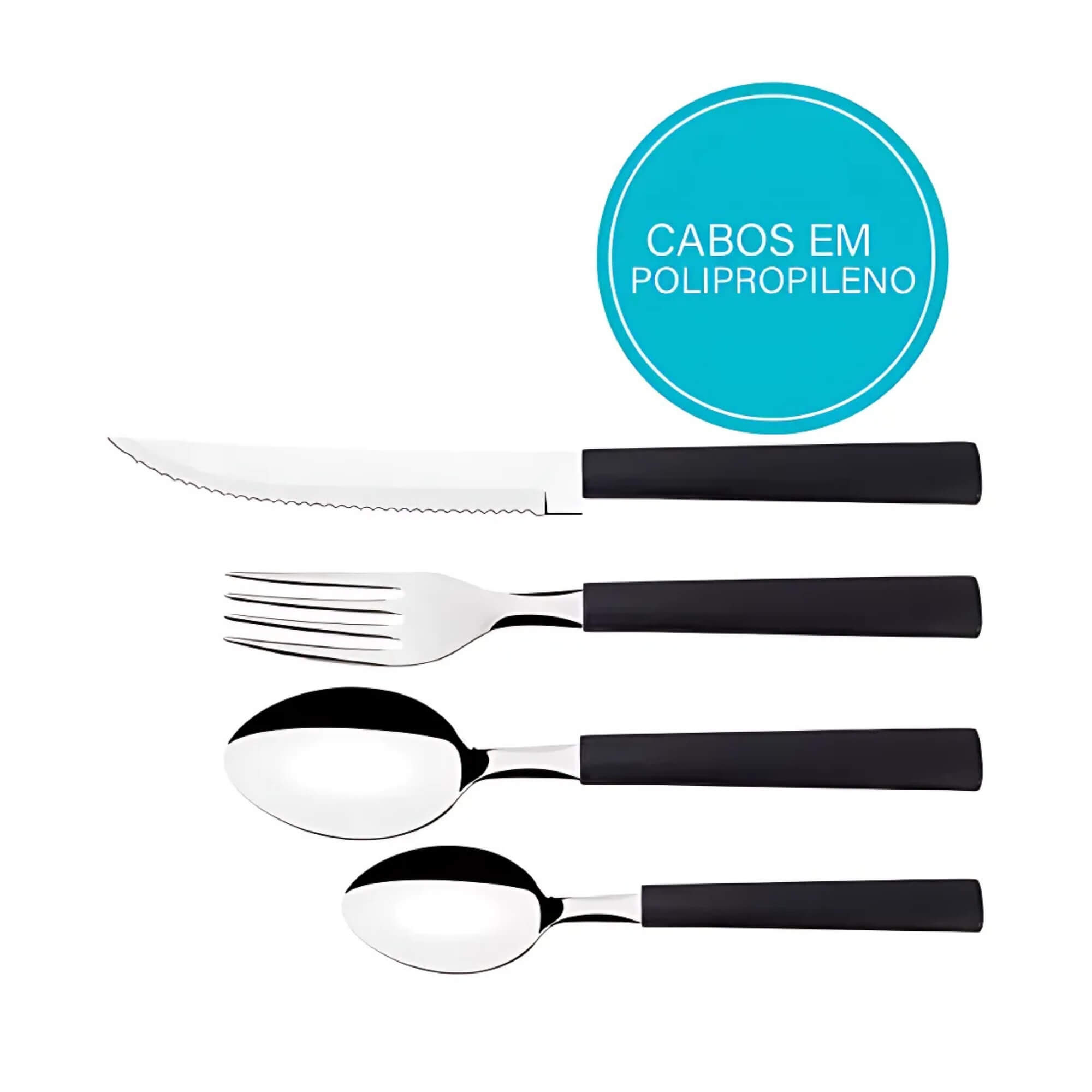 Faqueiro Aço Inoxidável com Cabos em Polipropileno Rivieira 16 Peças Preto Brinox - 6025/319