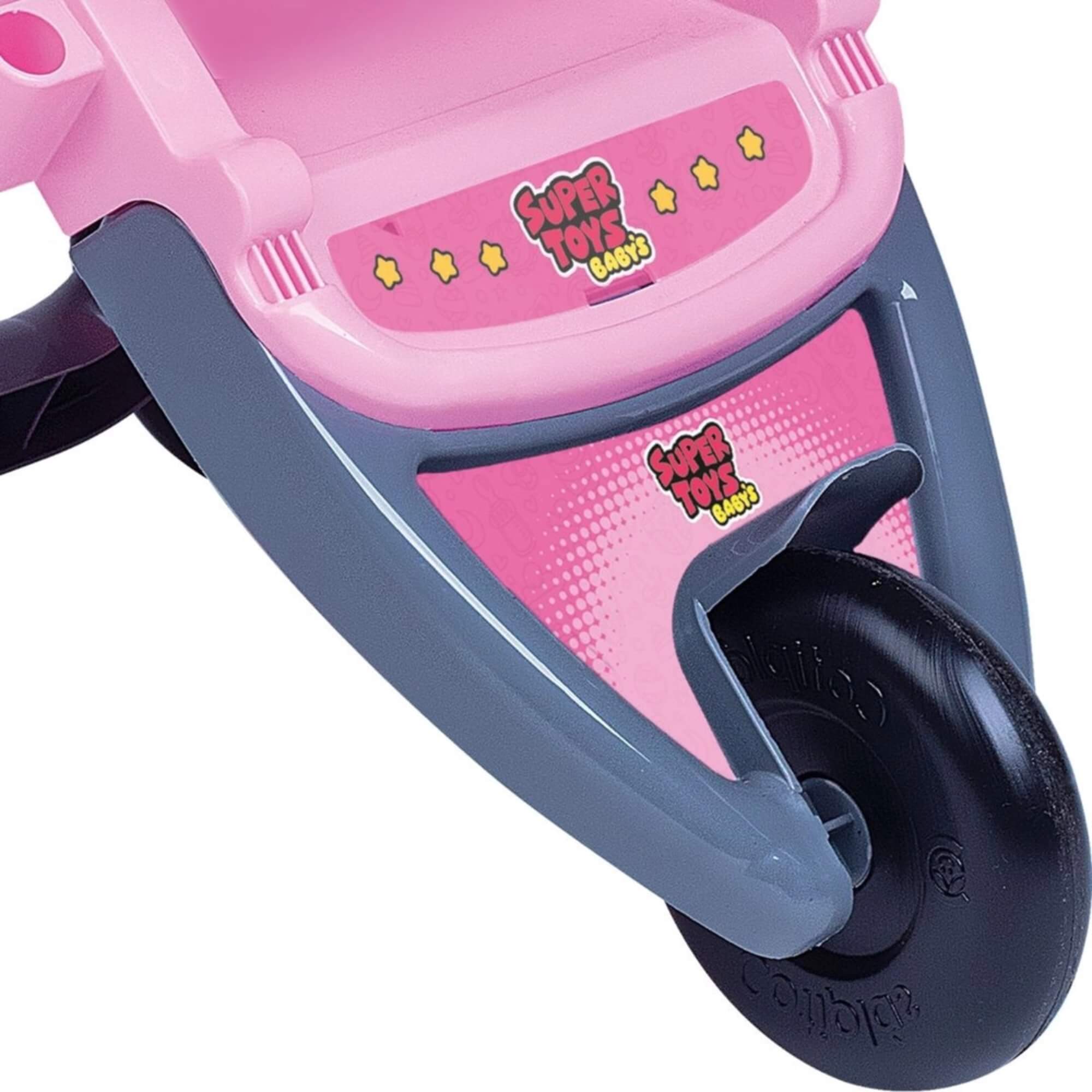 Brinquedo Infantil Carrinho de Boneca Rosa 3 Rodas SuperToys - 438
