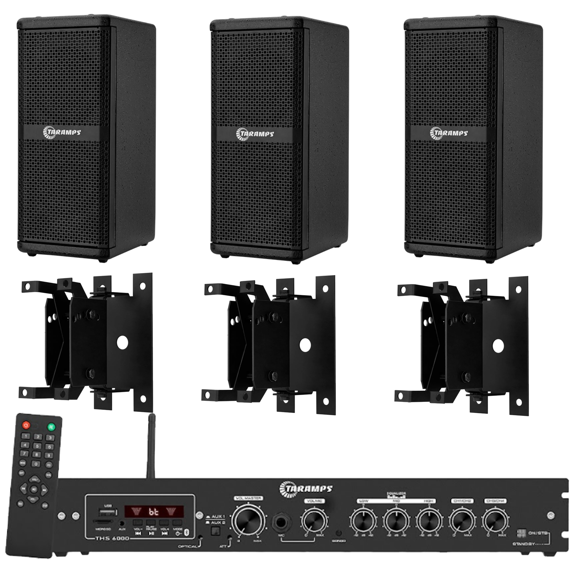 COMP Kit Amplificador Taramps THS 6000 + 3 Caixas 200.2HF + 3 Suportes