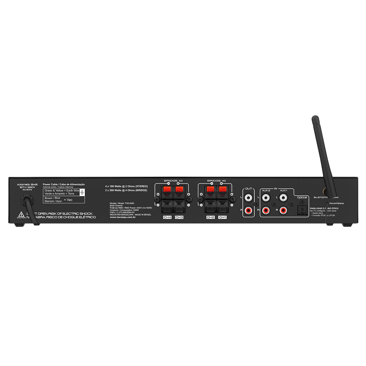 COMP Kit Amplificador Taramps THS 6000 + 3 Caixas 200.2HF + 3 Suportes
