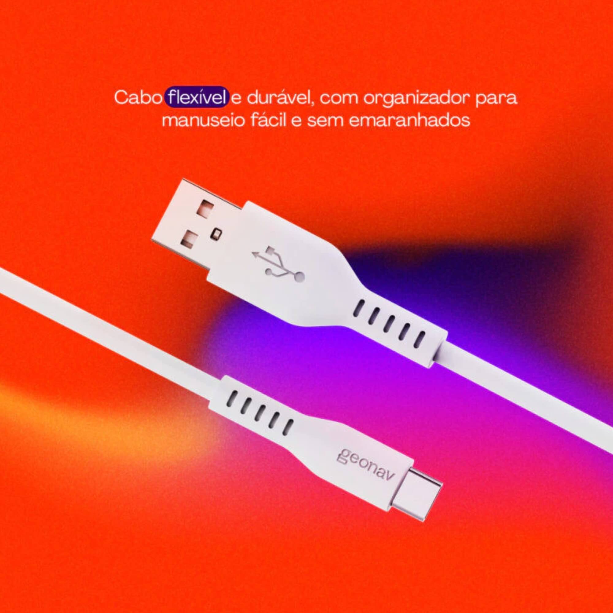 Cabo USB-A para USB-C 2.0 em Silicone 1,5m Branco Geonav - ESC05SWT
