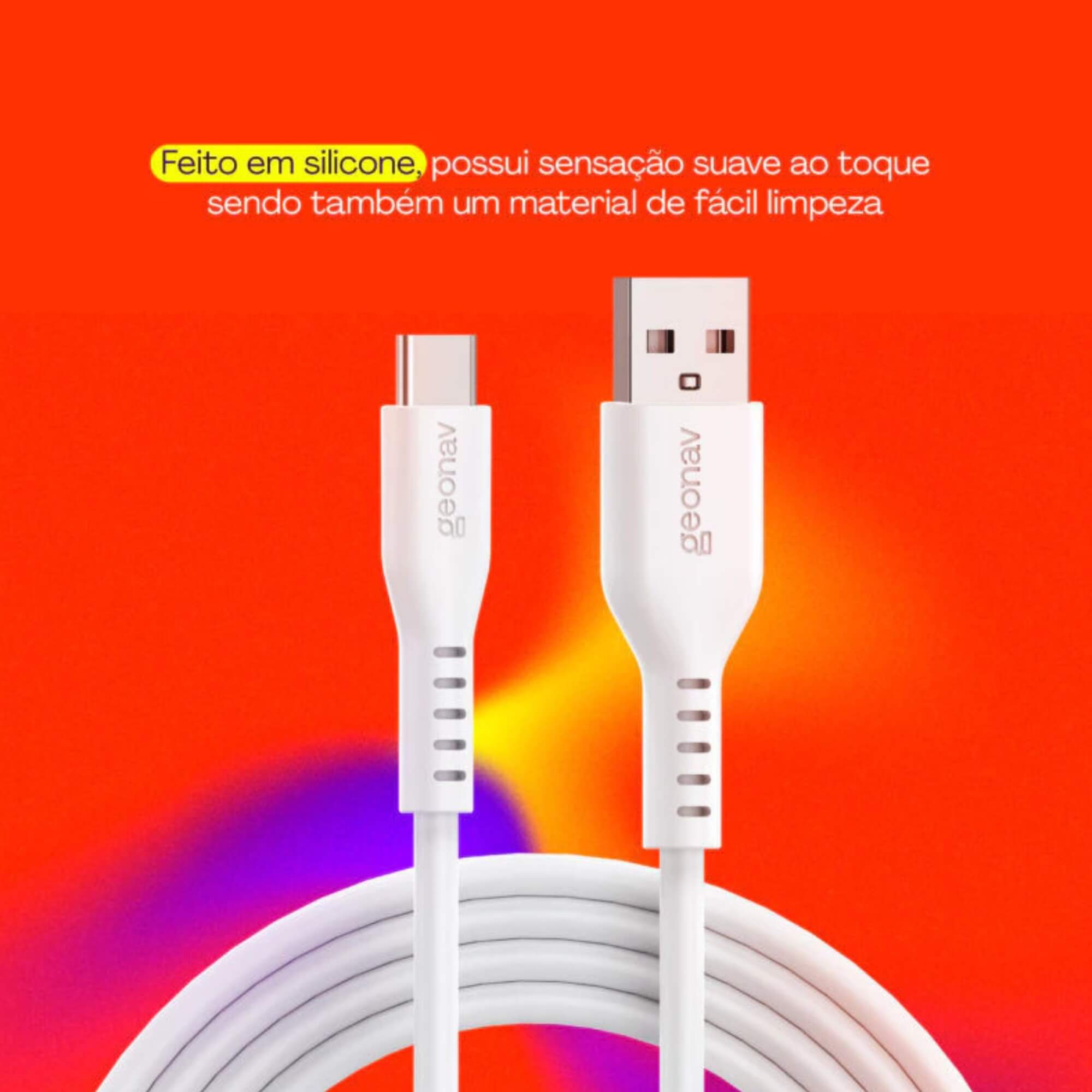 Cabo USB-A para USB-C 2.0 em Silicone 1,5m Branco Geonav - ESC05SWT