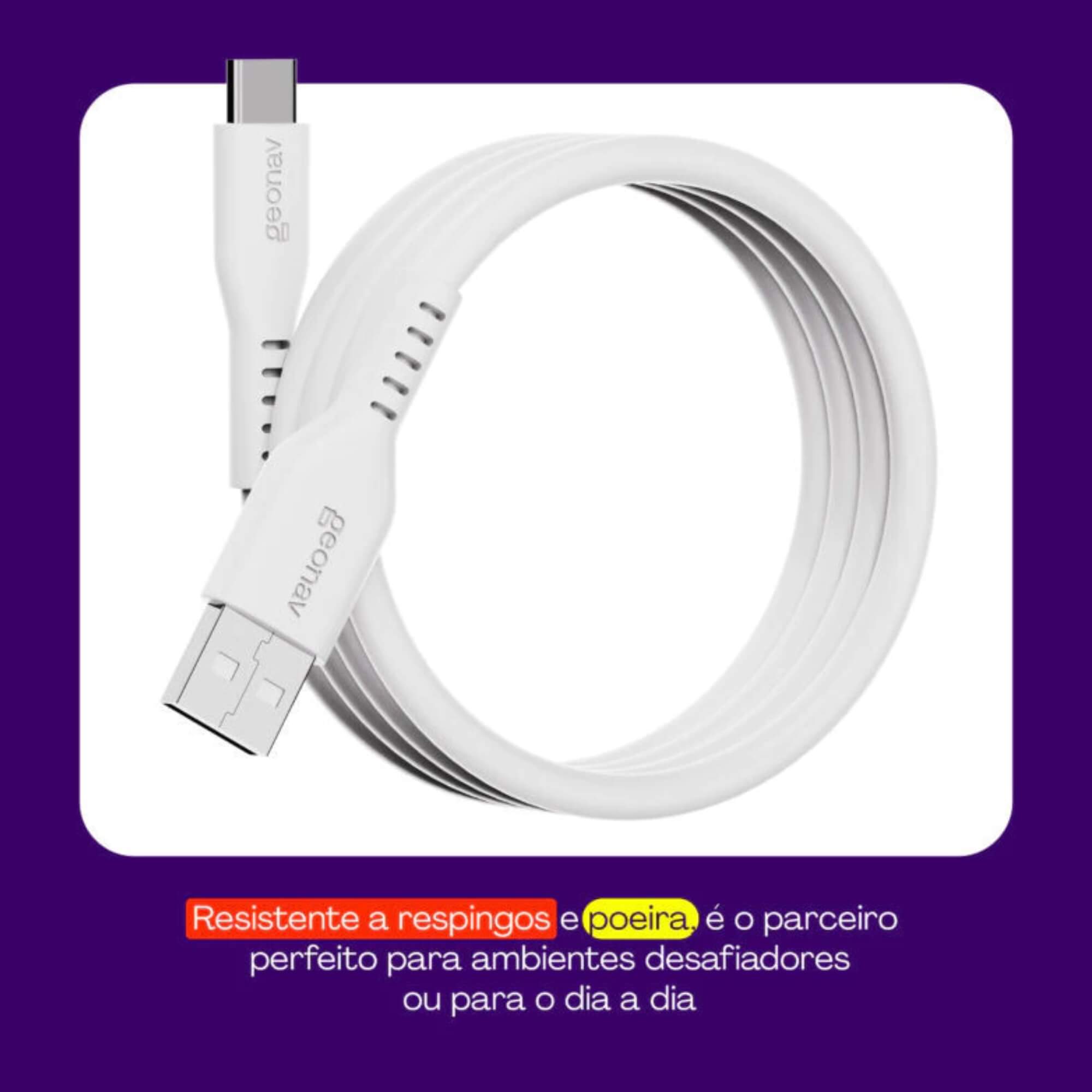 Cabo USB-A para USB-C 2.0 em Silicone 1,5m Branco Geonav - ESC05SWT