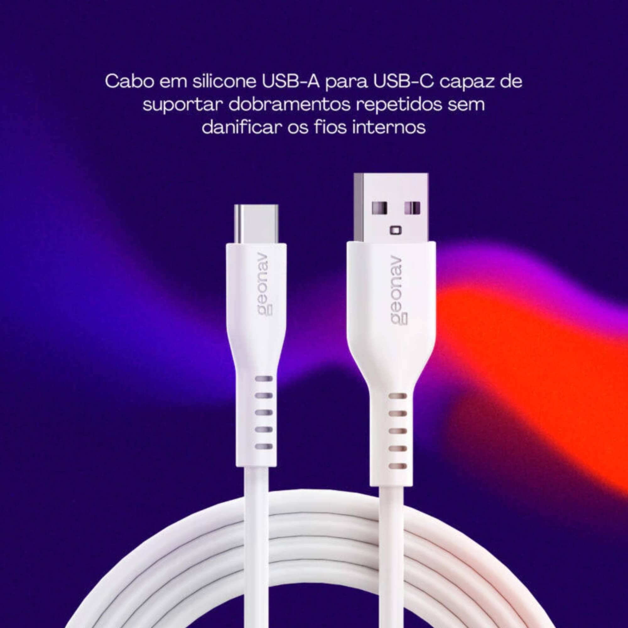 Cabo USB-A para USB-C 2.0 em Silicone 1,5m Branco Geonav - ESC05SWT