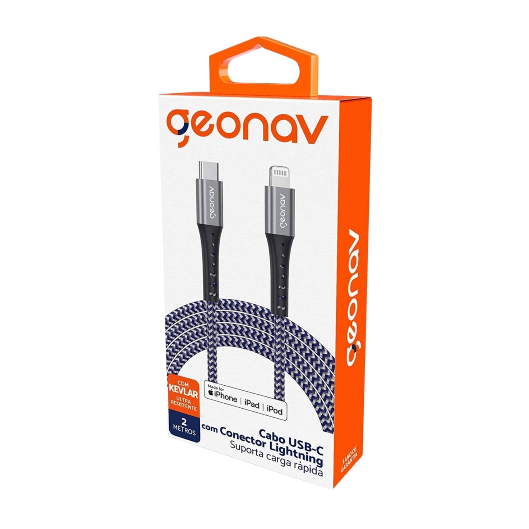 Cabo Lightning USB-C 2m Carga Rápida Compatível com iPhone 8 a iPhone 14 Geonav - LIUC02K