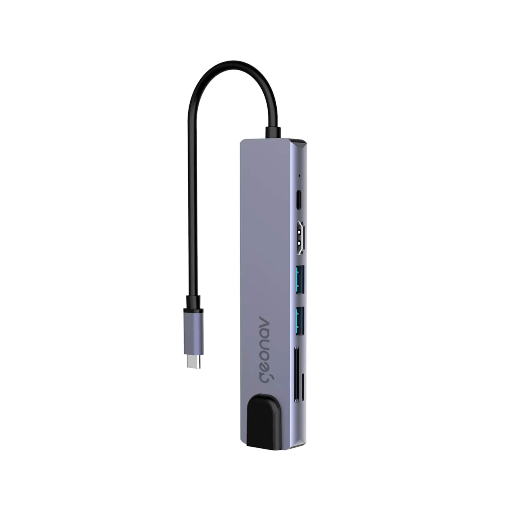Cabo Adaptador Multiportas USB-C em Alumínio e 19cm de Extensão Cinza e Preto Geonav - UCA11