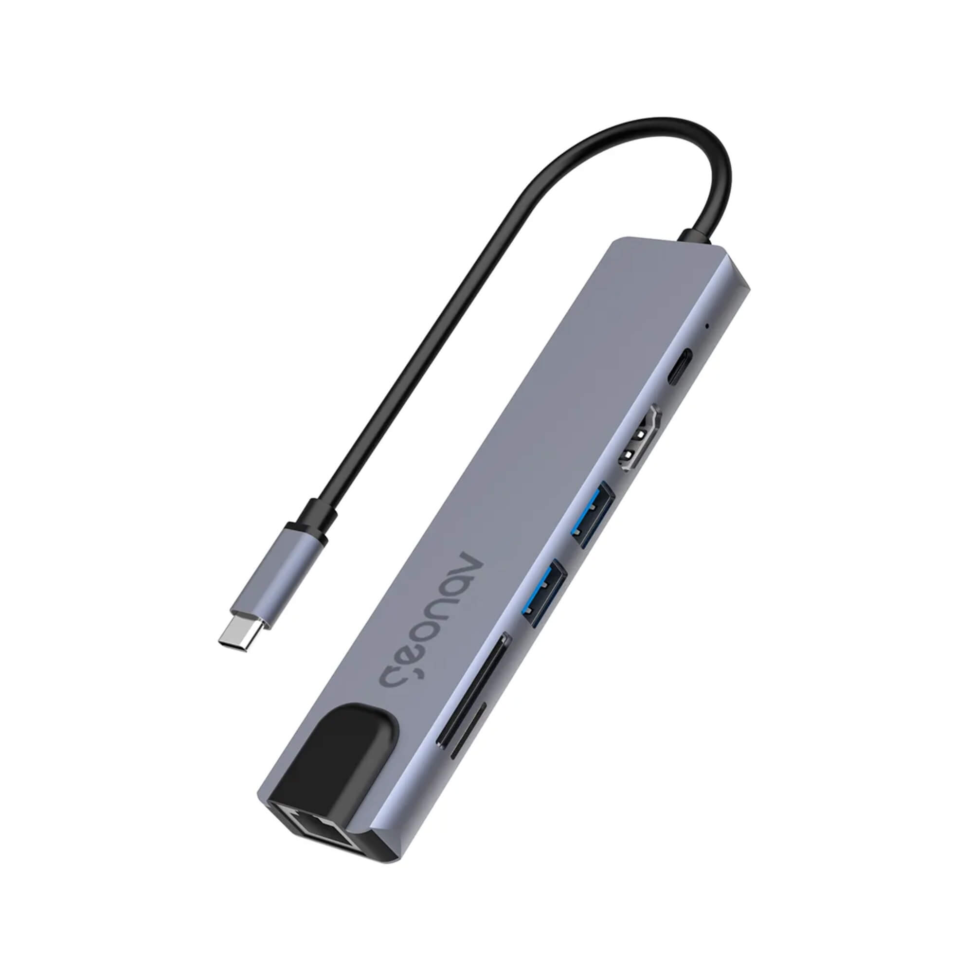 Cabo Adaptador Multiportas USB-C em Alumínio e 19cm de Extensão Cinza e Preto Geonav - UCA11