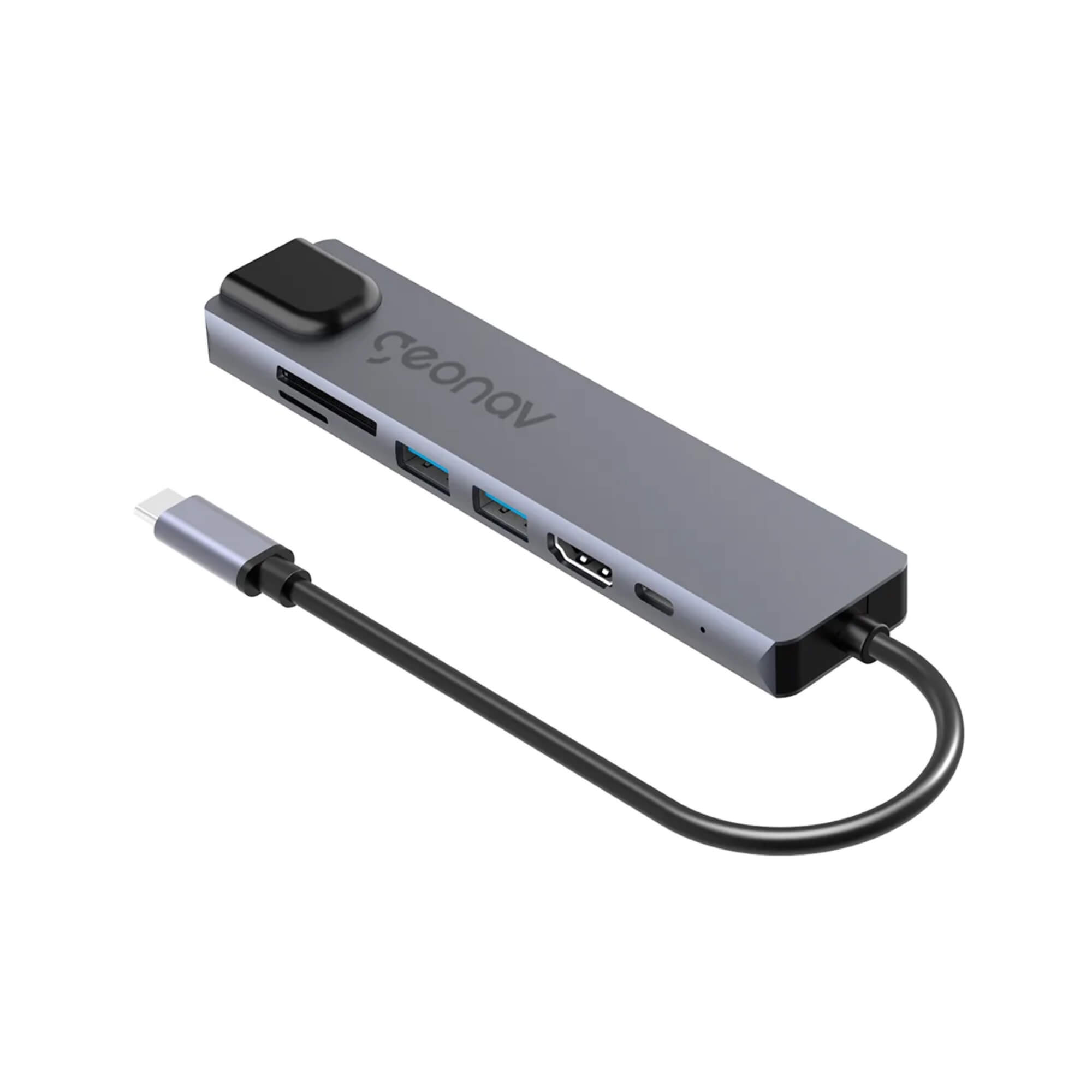 Cabo Adaptador Multiportas USB-C em Alumínio e 19cm de Extensão Cinza e Preto Geonav - UCA11