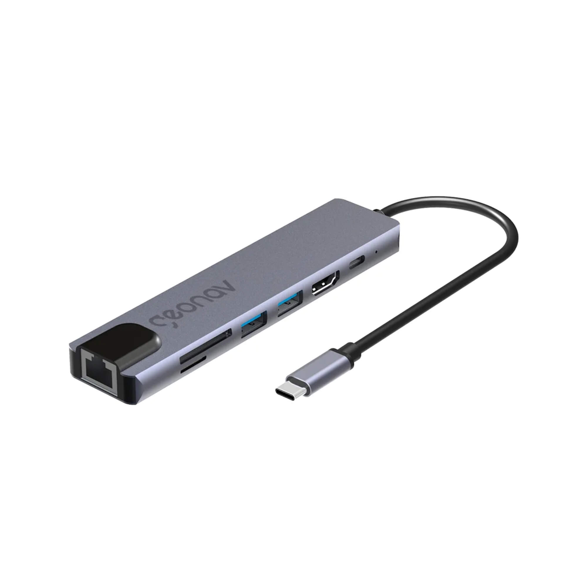 Cabo Adaptador Multiportas USB-C em Alumínio e 19cm de Extensão Cinza e Preto Geonav - UCA11