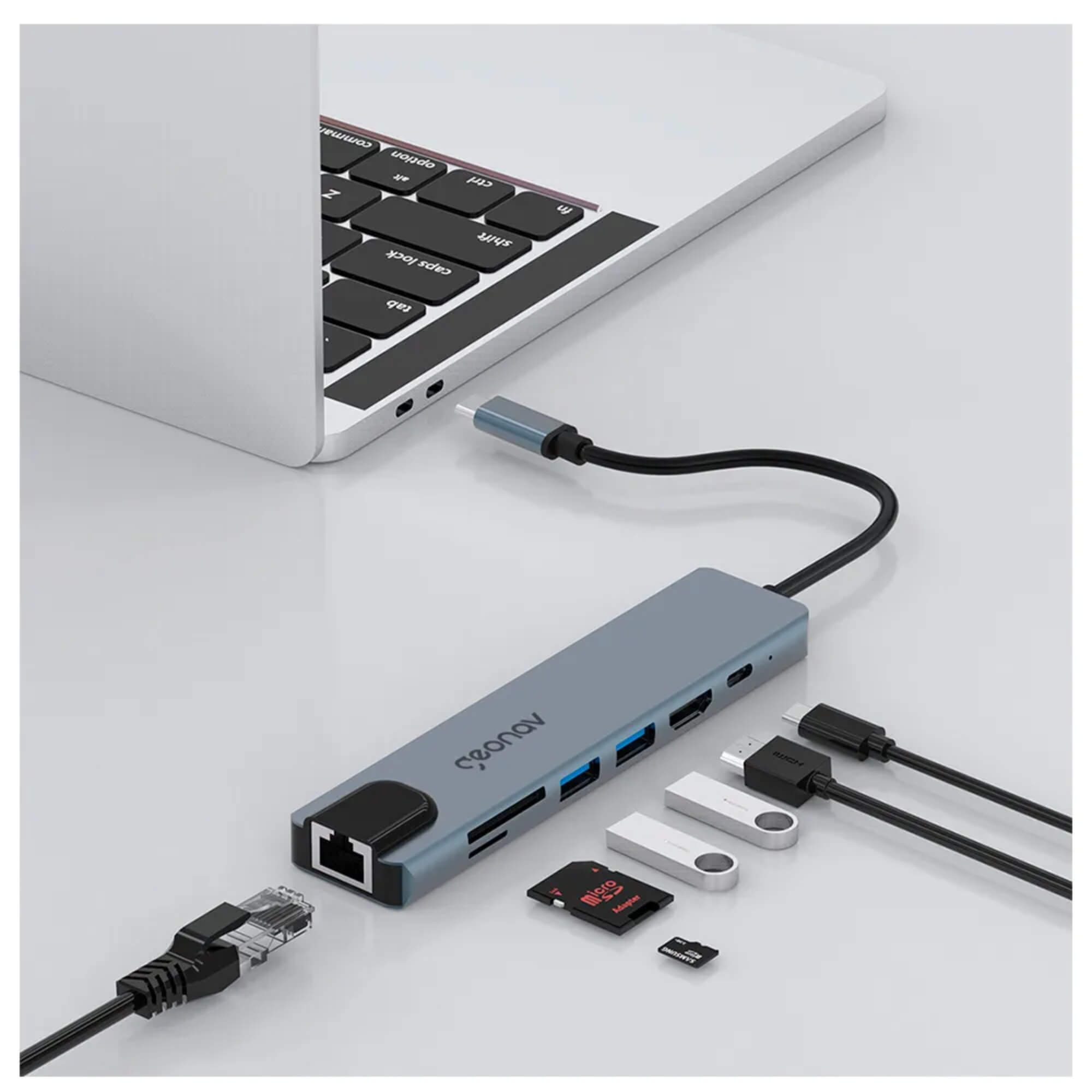 Cabo Adaptador Multiportas USB-C em Alumínio e 19cm de Extensão Cinza e Preto Geonav - UCA11