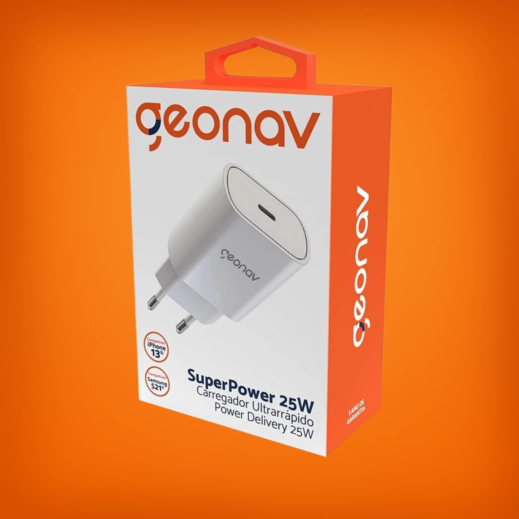 Carregador de Parede Superpower com 25W Branco Geonav - CH25PDWT