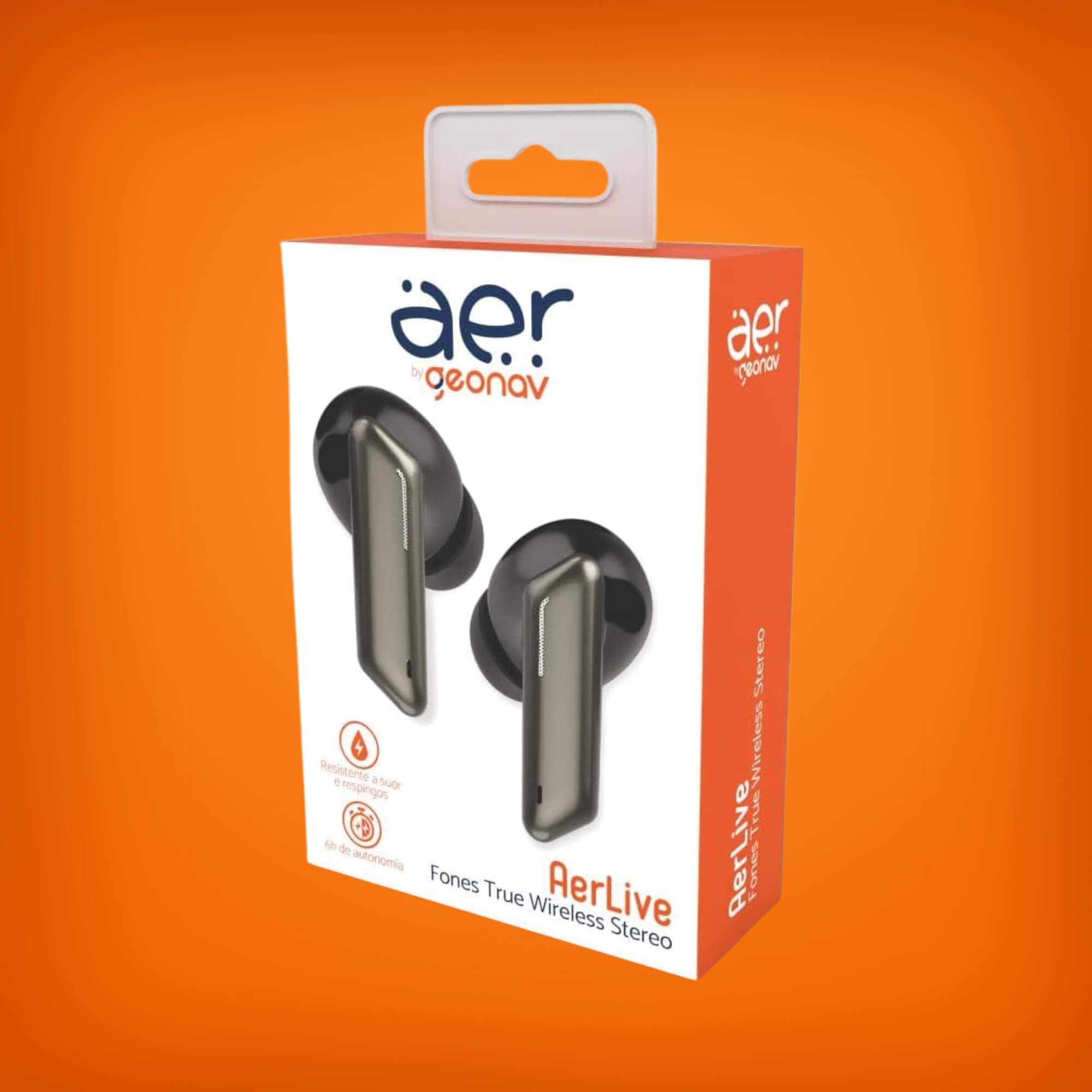 Fone de Ouvido sem Fio TWS AerLive Intra-Auricular com Bluetooth Preto e Cinza Geonav - AER12BK