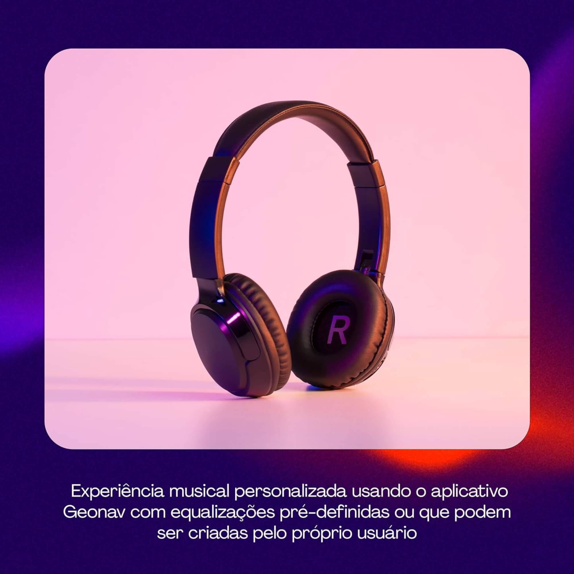 Fone de Ouvido On-Ear Sem Fio Bluetooth 5.3 na Cor Preta Geonav - AER13BK