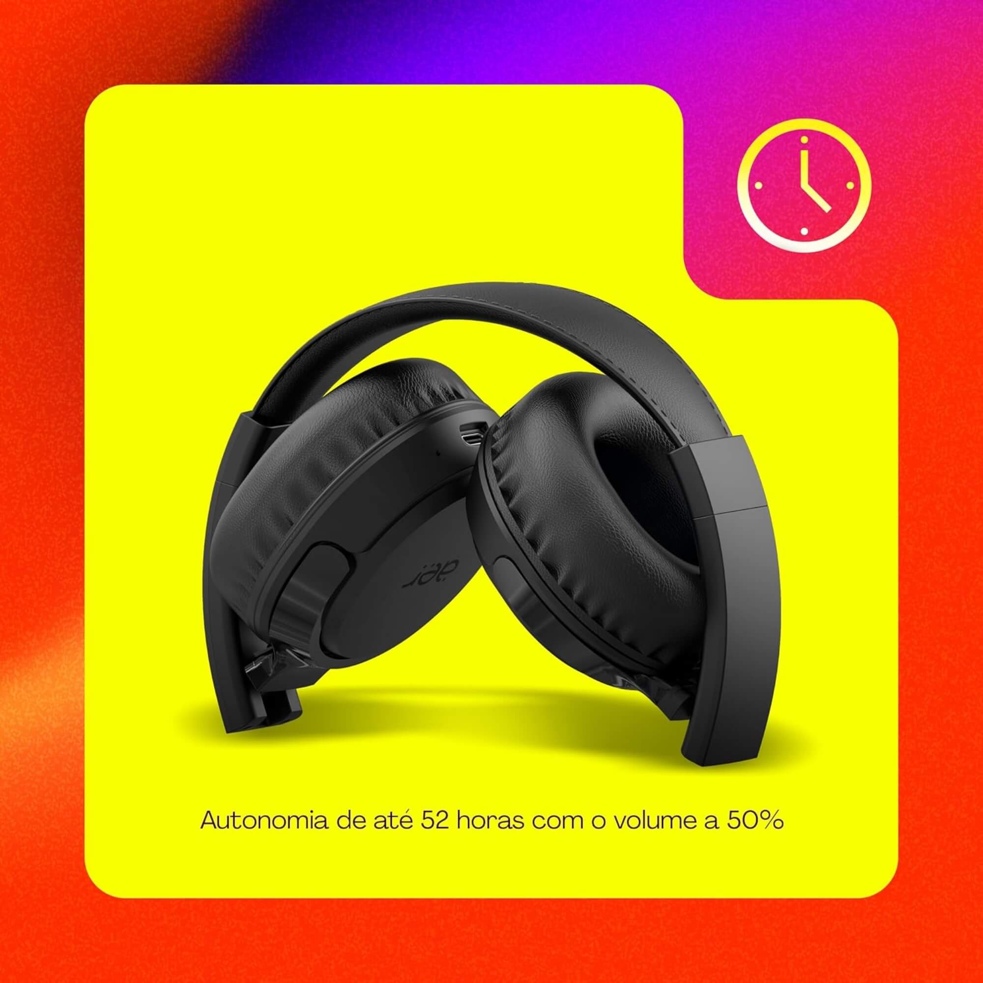 Fone de Ouvido On-Ear Sem Fio Bluetooth 5.3 na Cor Preta Geonav - AER13BK