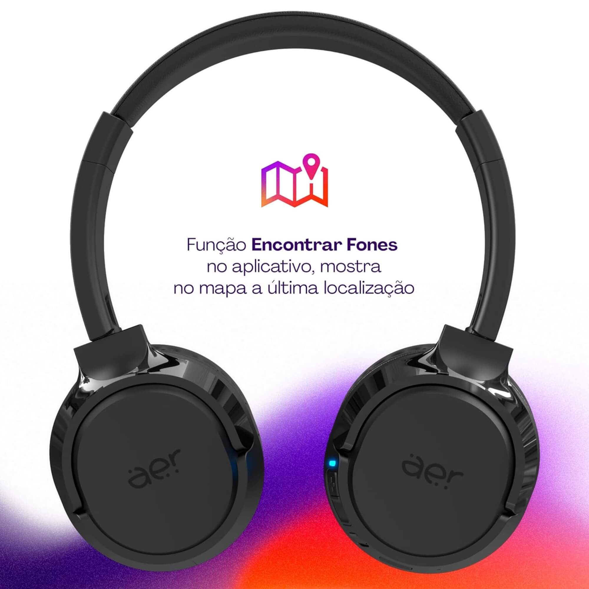 Fone de Ouvido On-Ear Sem Fio Bluetooth 5.3 na Cor Preta Geonav - AER13BK