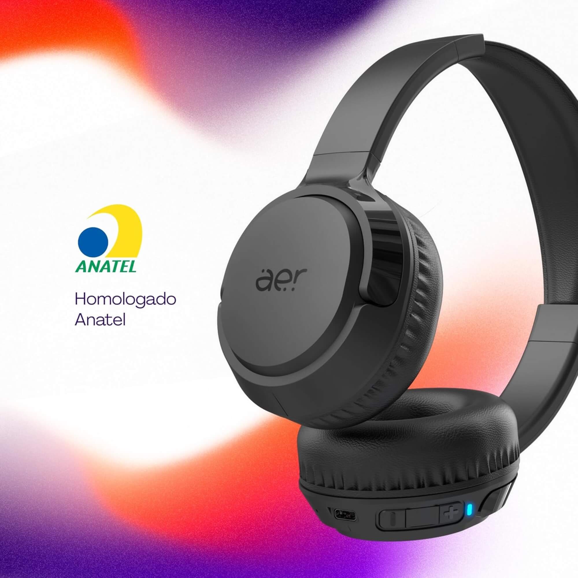 Fone de Ouvido On-Ear Sem Fio Bluetooth 5.3 na Cor Preta Geonav - AER13BK
