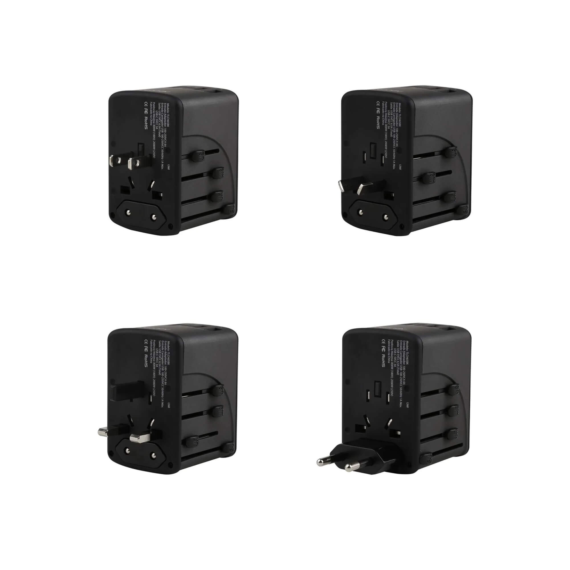 Carregador Universal com Adaptadores de Viagem USB + USB-C Preto Geonav - TLCH65BK