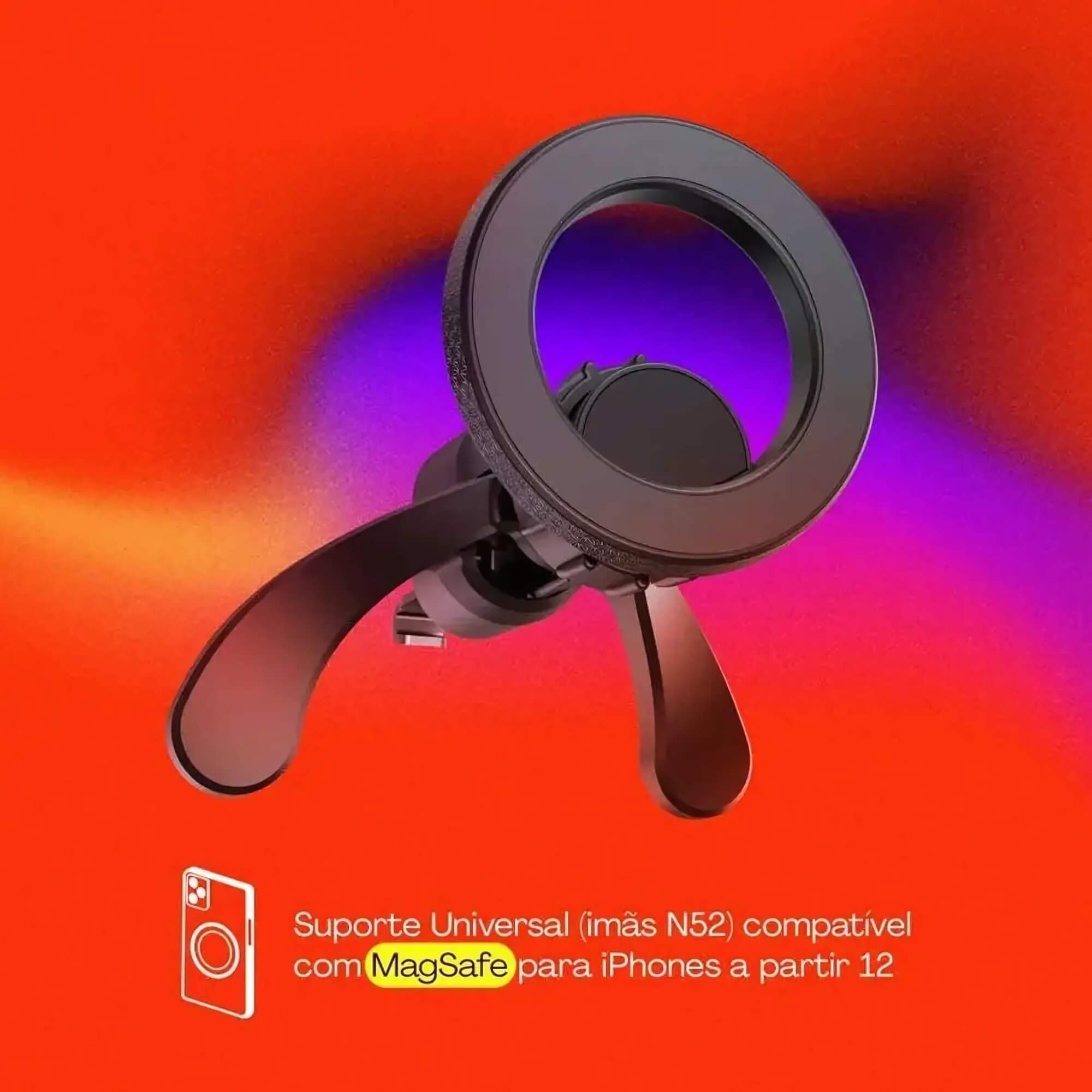Suporte Veicular Magnético Universal com Aneis em Metal na cor Preta Geonav - SUPMAG4