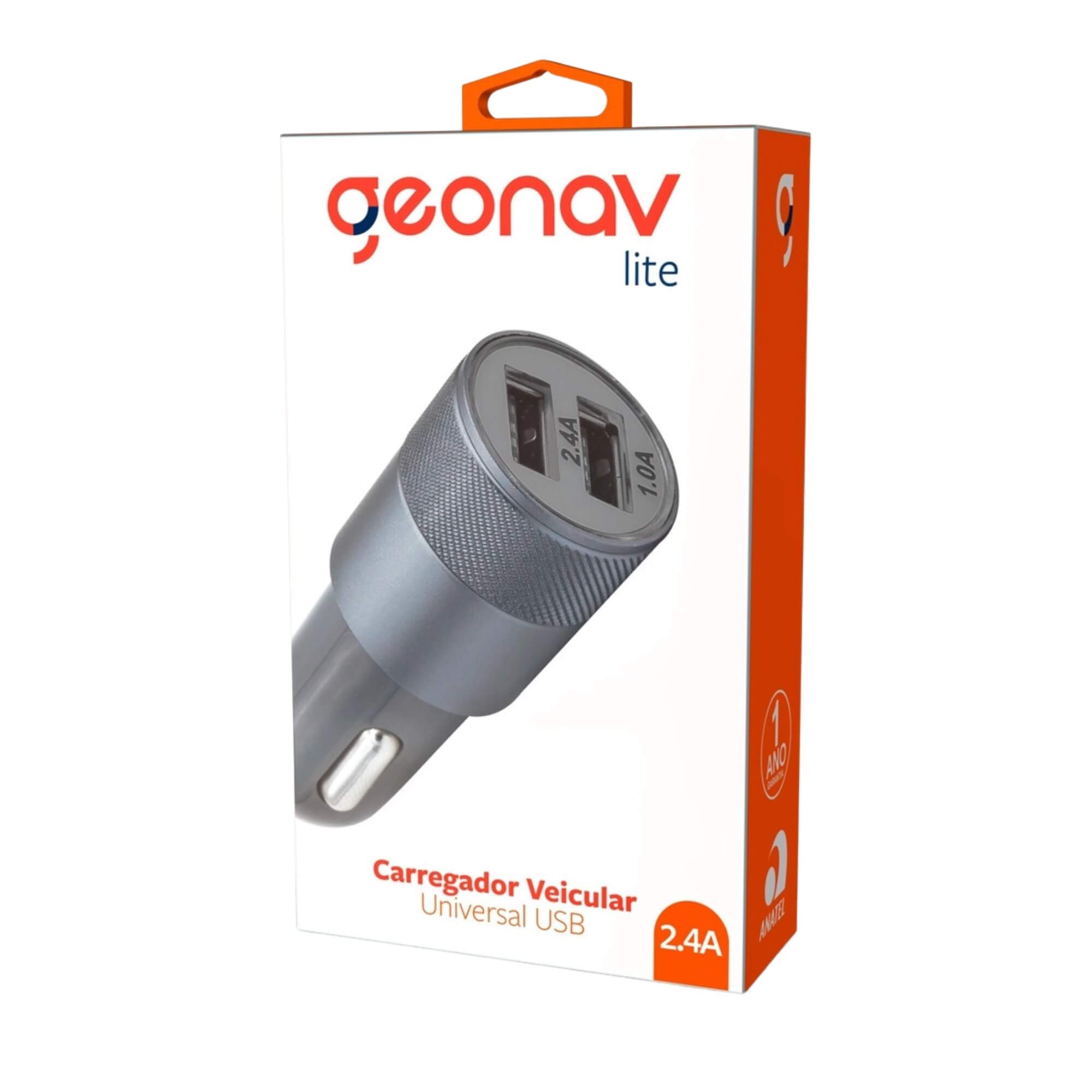 Carregador USB Veicular Universal 2 Portas Geonav - ES24CH