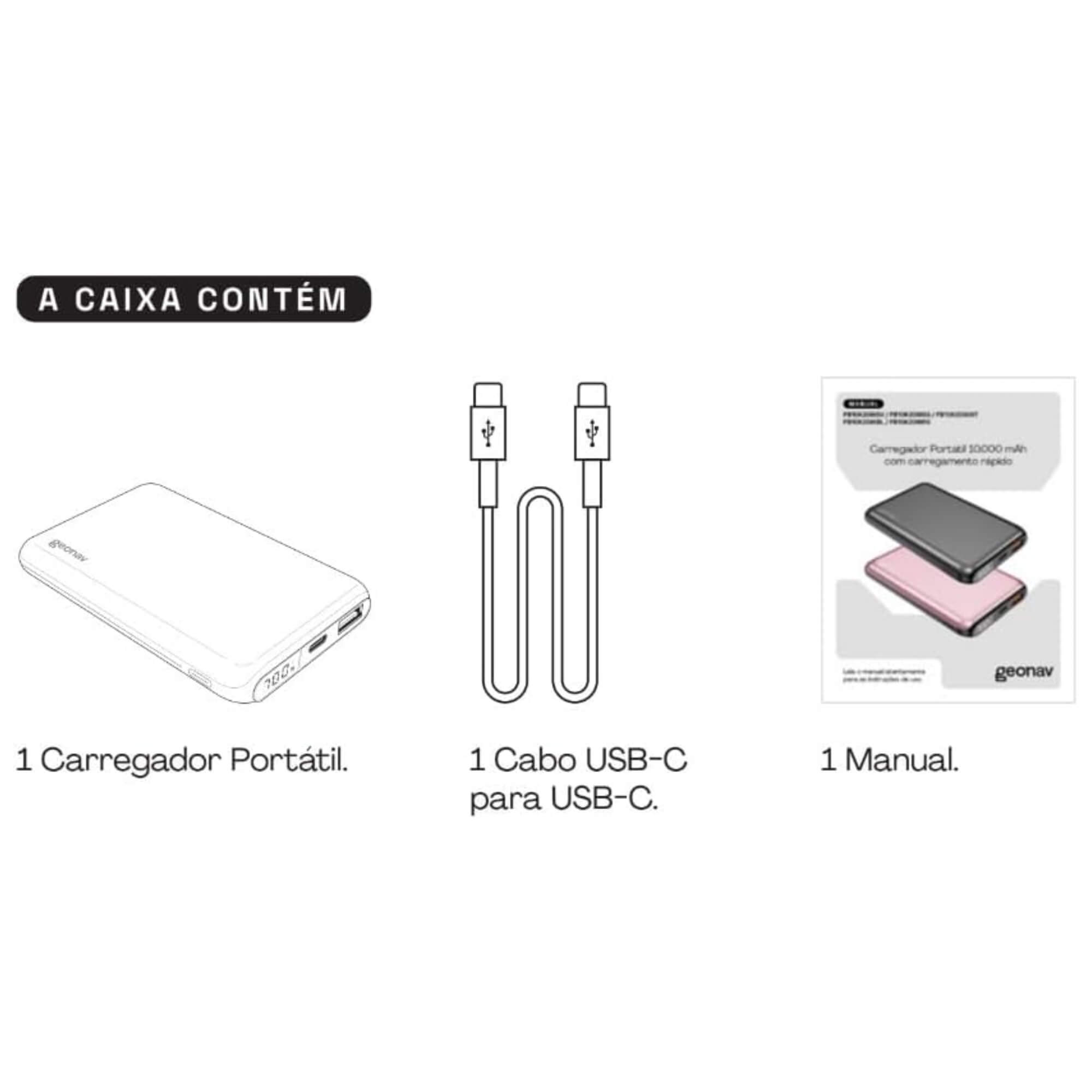 Carregador USB Portátil Universal 10.000mAh 20W Cinza Espacial Geonav - PB10K20WSG