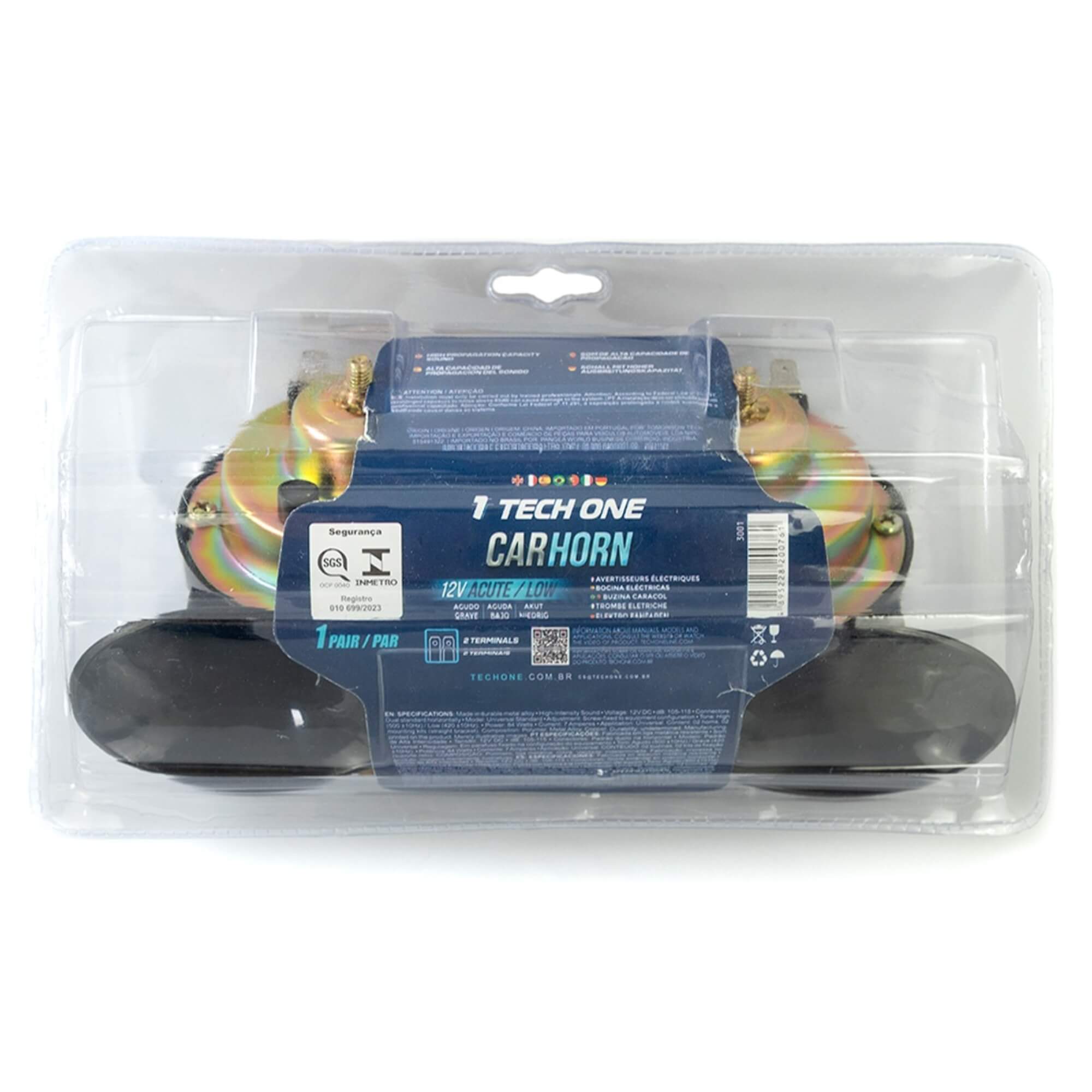 Par de Buzinas 12v Caracol Dupla 2 Terminais Grave/Agudo Tech One - PW-W-3001