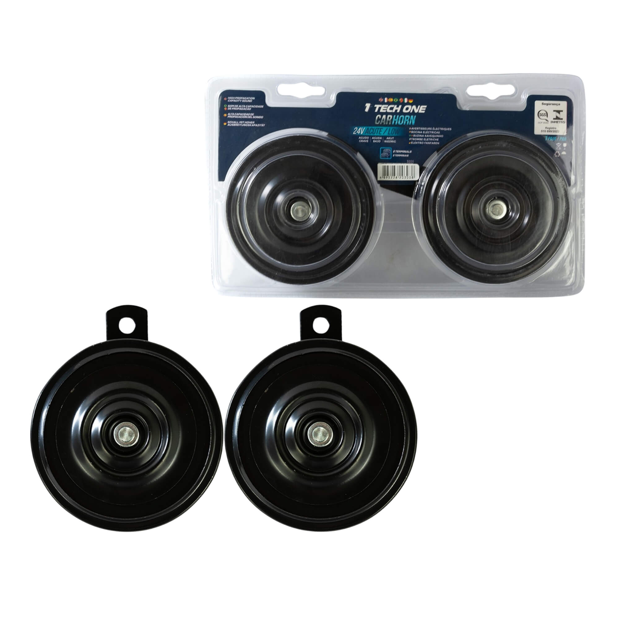 Par de Buzinas Automotivas 24v Xavequinho Dupla 2 Terminais Plast Grave/Agudo Tech One - PW-E-3005