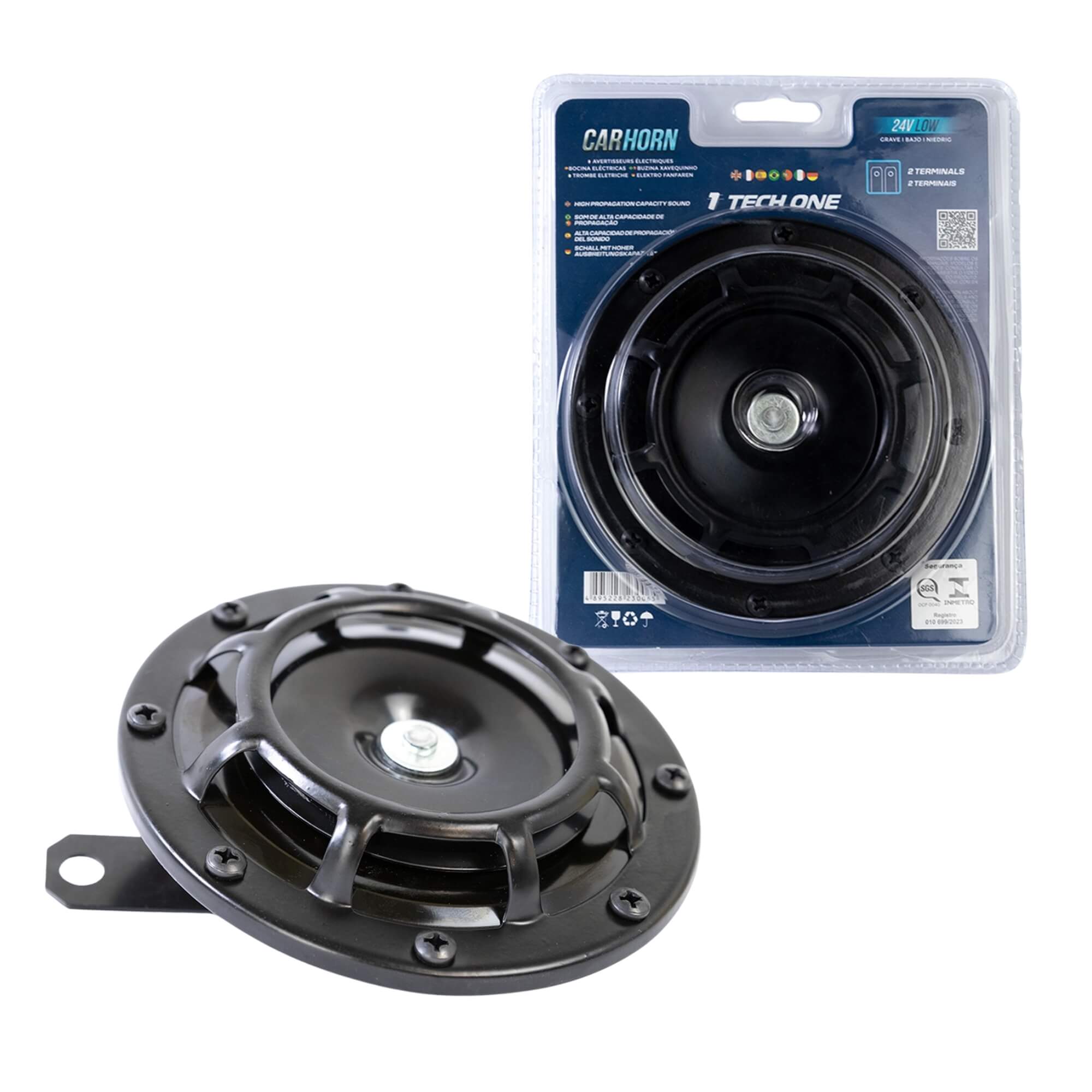 Buzina 24v Xavequinho com 2 Terminais Grave Caminhão Carreta Universal Tech One - PW-E-3006