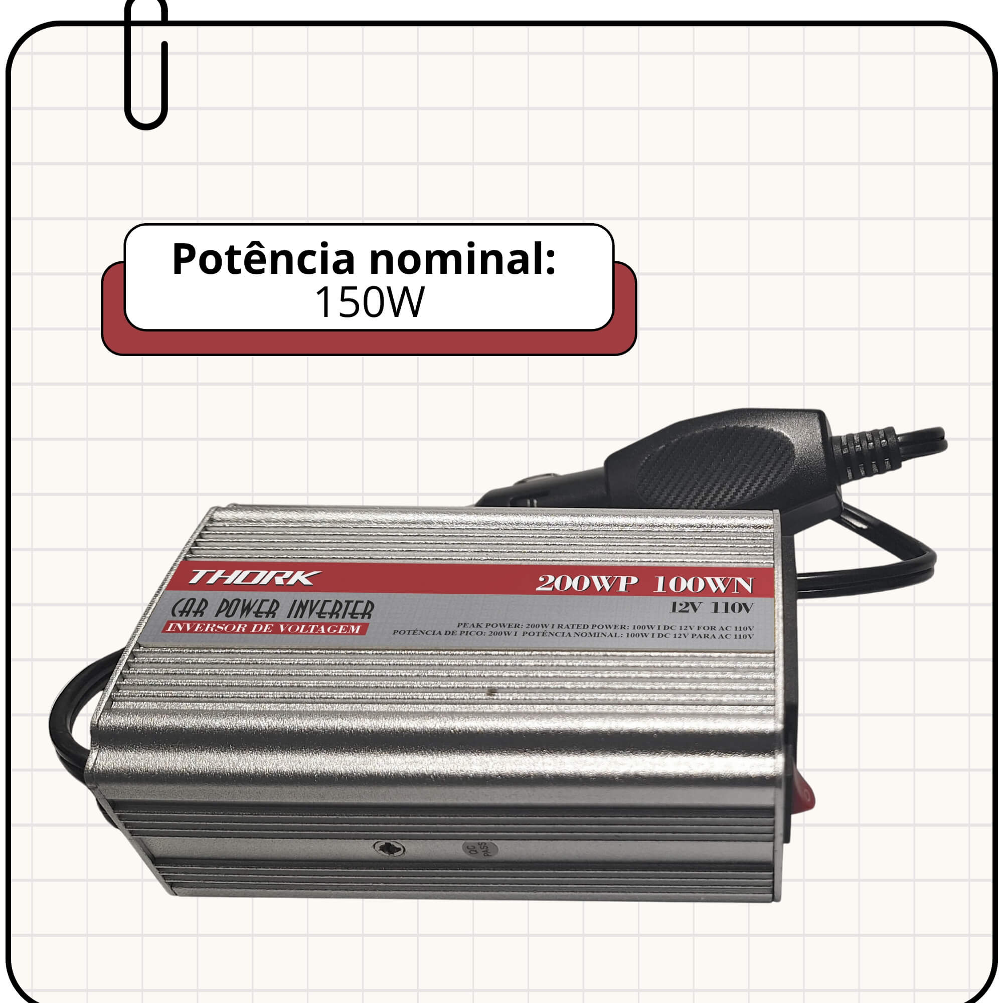 Inversor de Voltagem 300W P/150W 110V Thork Tech One - KC-E-9068