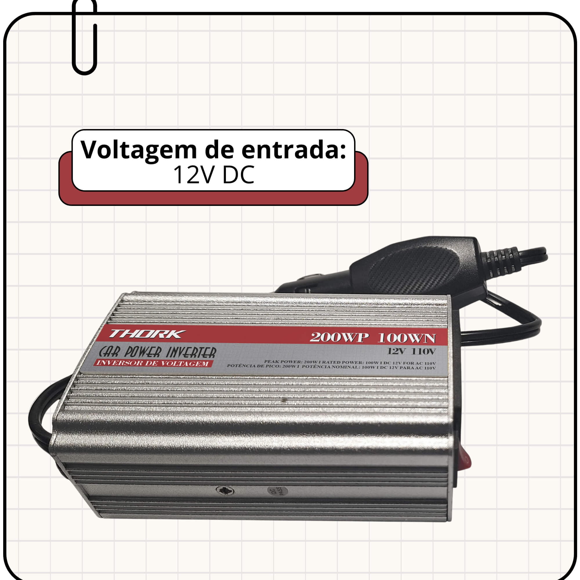 Inversor de Voltagem 300W P/150W 110V Thork Tech One - KC-E-9068