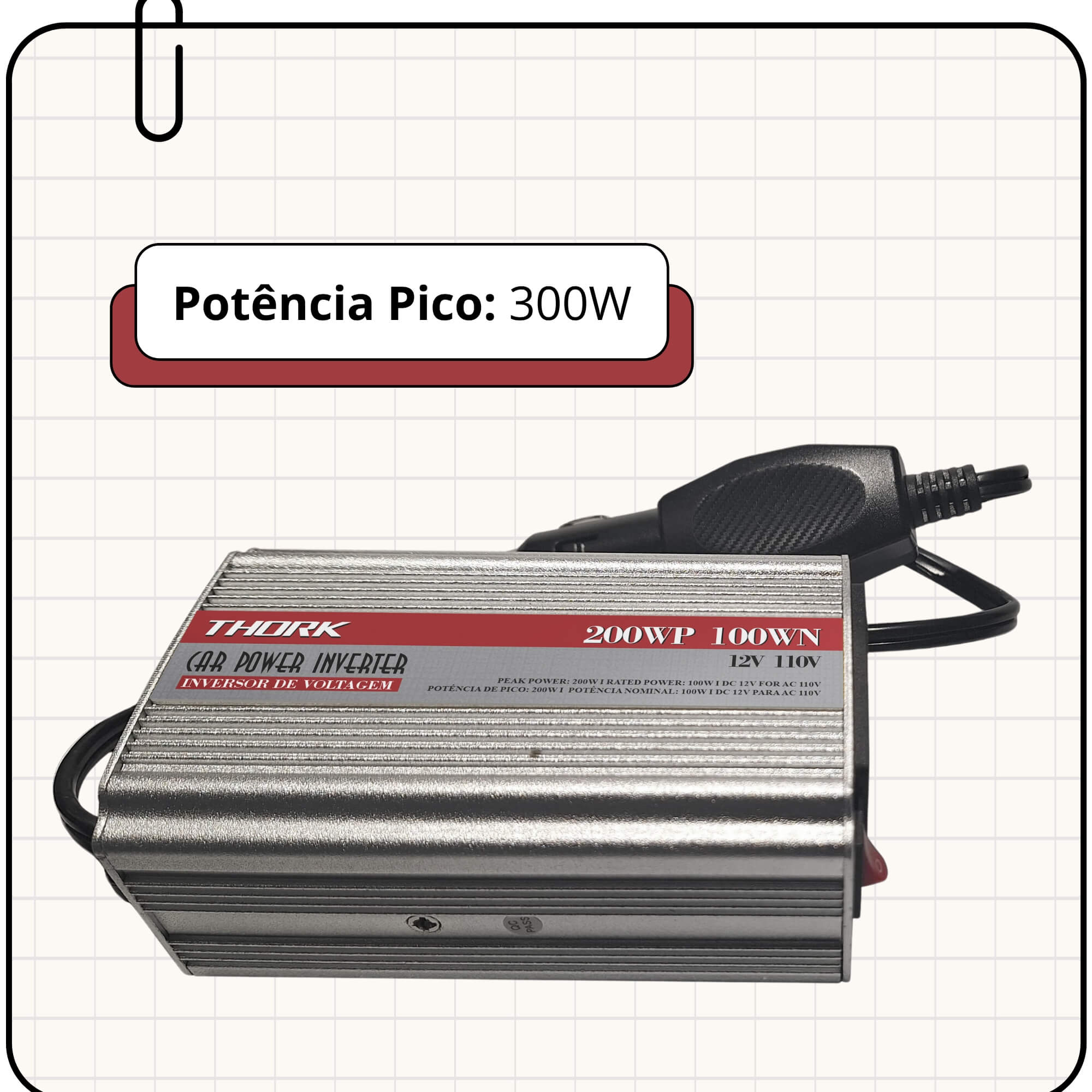 Inversor de Voltagem 300W P/150W 110V Thork Tech One - KC-E-9068