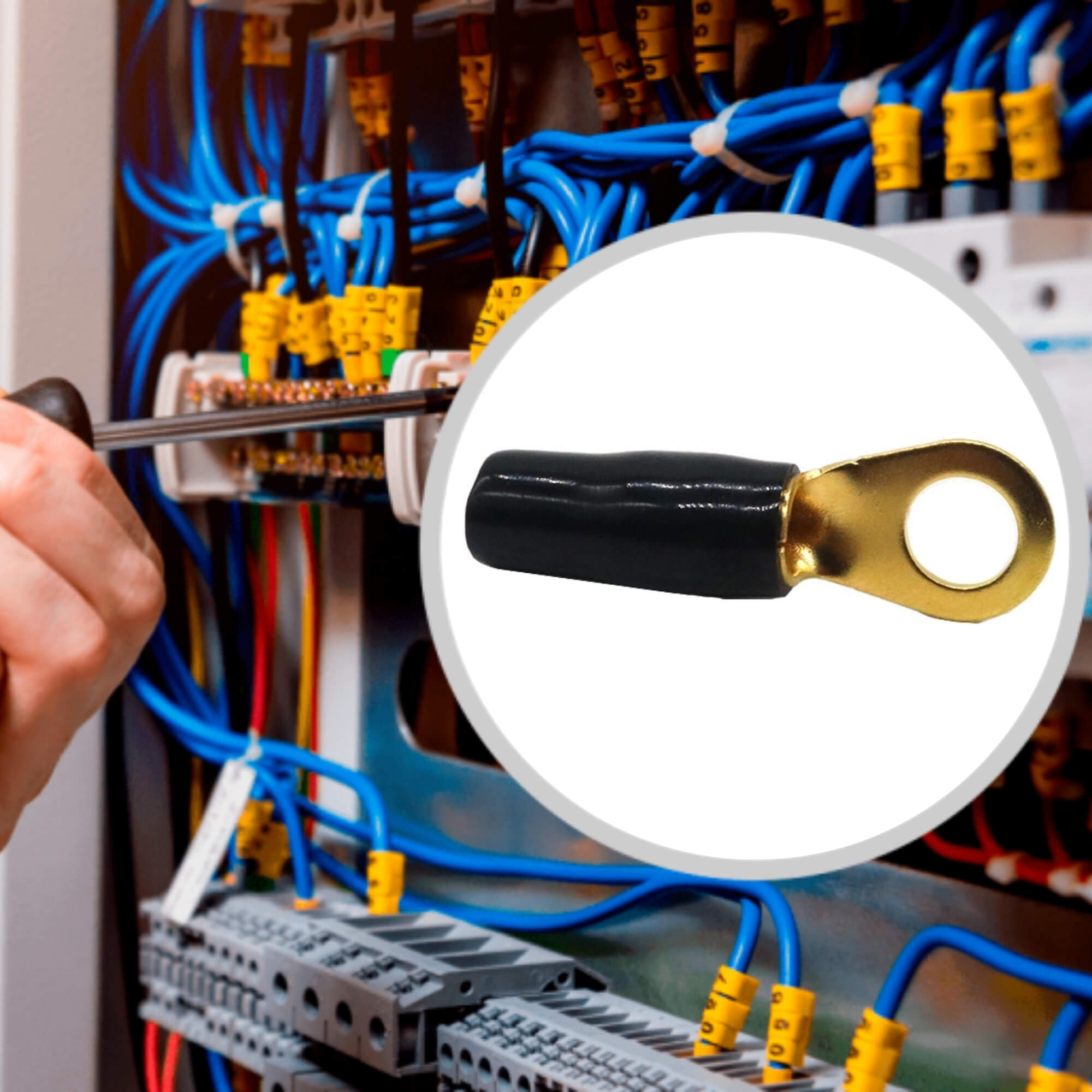 Terminal Olhal Anel Pré Isolado 6 AWG Preto 8mm Pct C/ 50 Unidades Tech One - PW-B-CX-50-2561