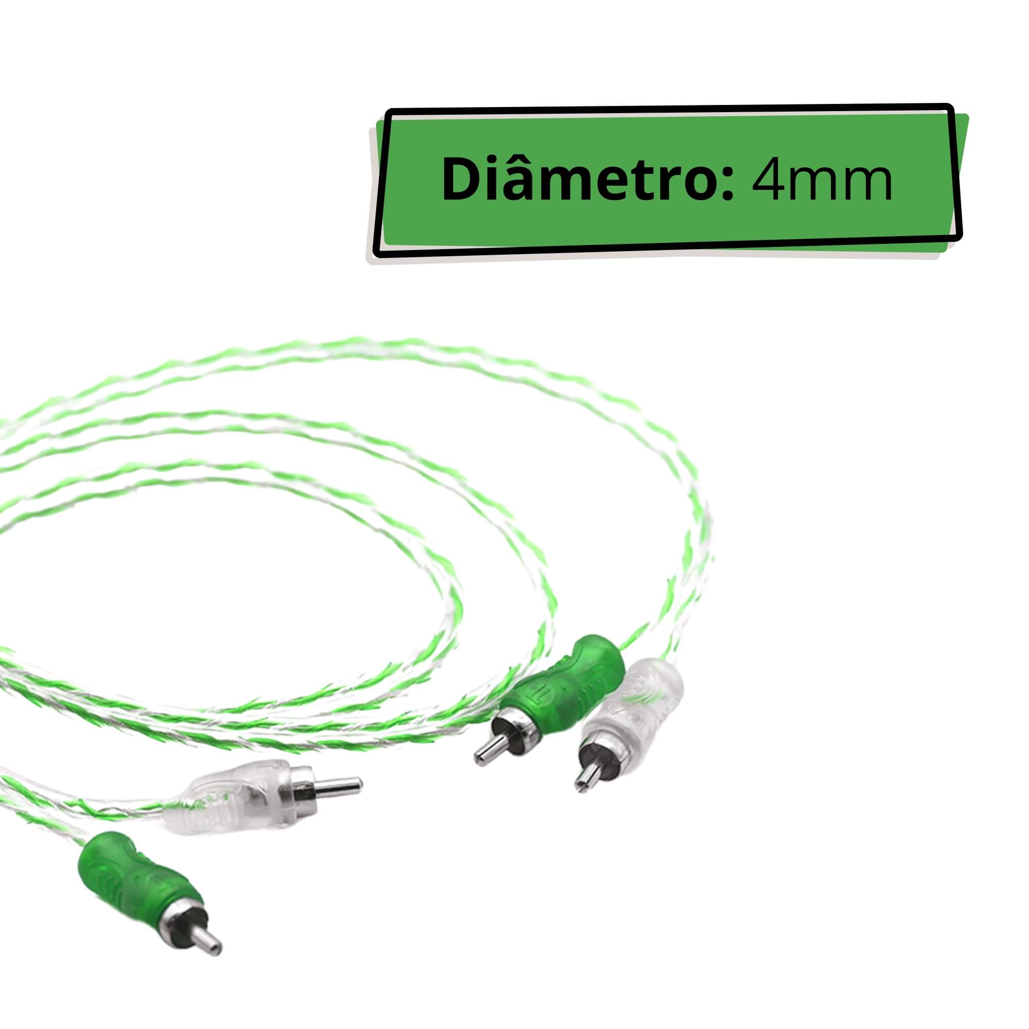 Cabo RCA Injetado 4mm 1m Svart Verde/Prata Transparente Tech One - PW-B-1832