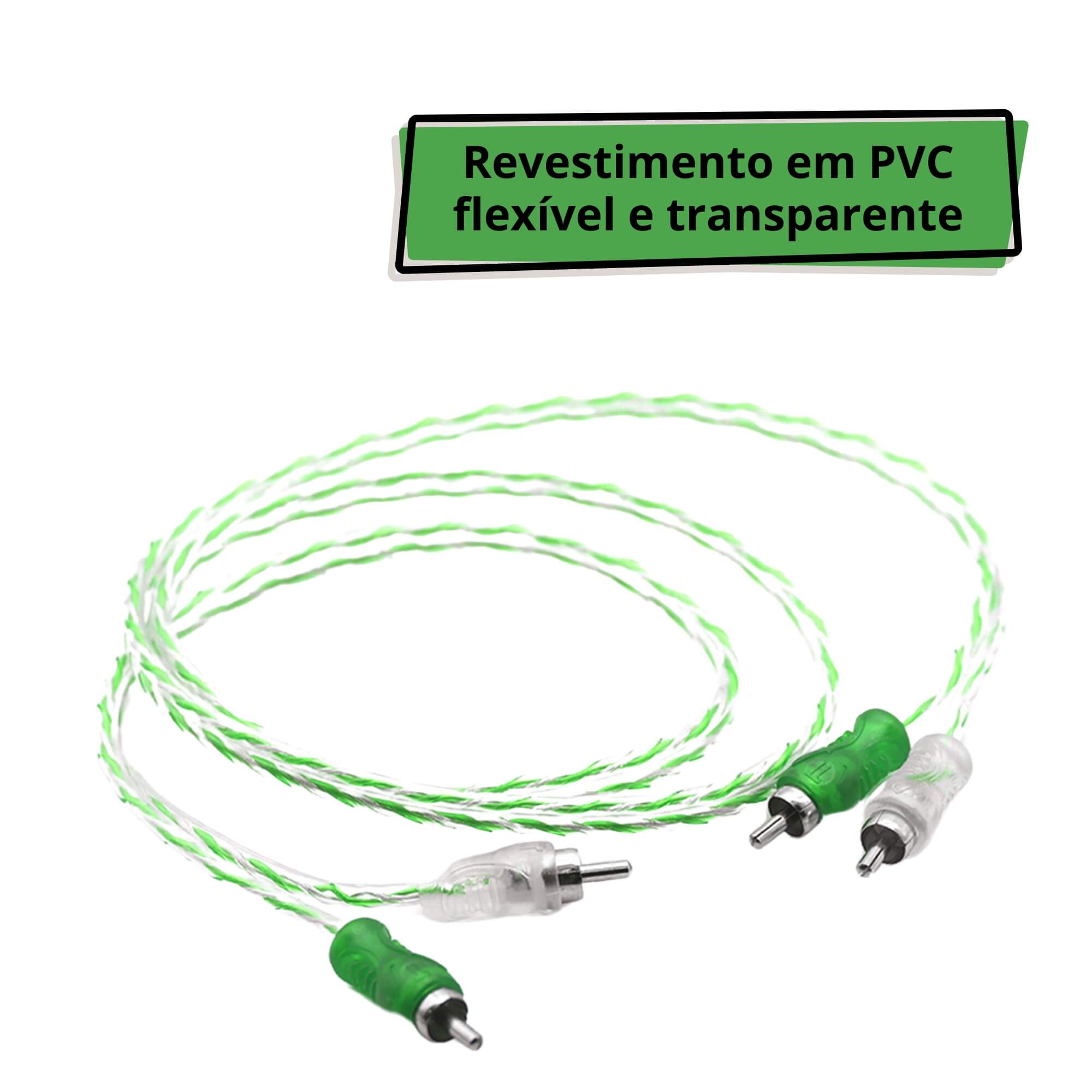 Cabo RCA Injetado 4mm 1m Svart Verde/Prata Transparente Tech One - PW-B-1832