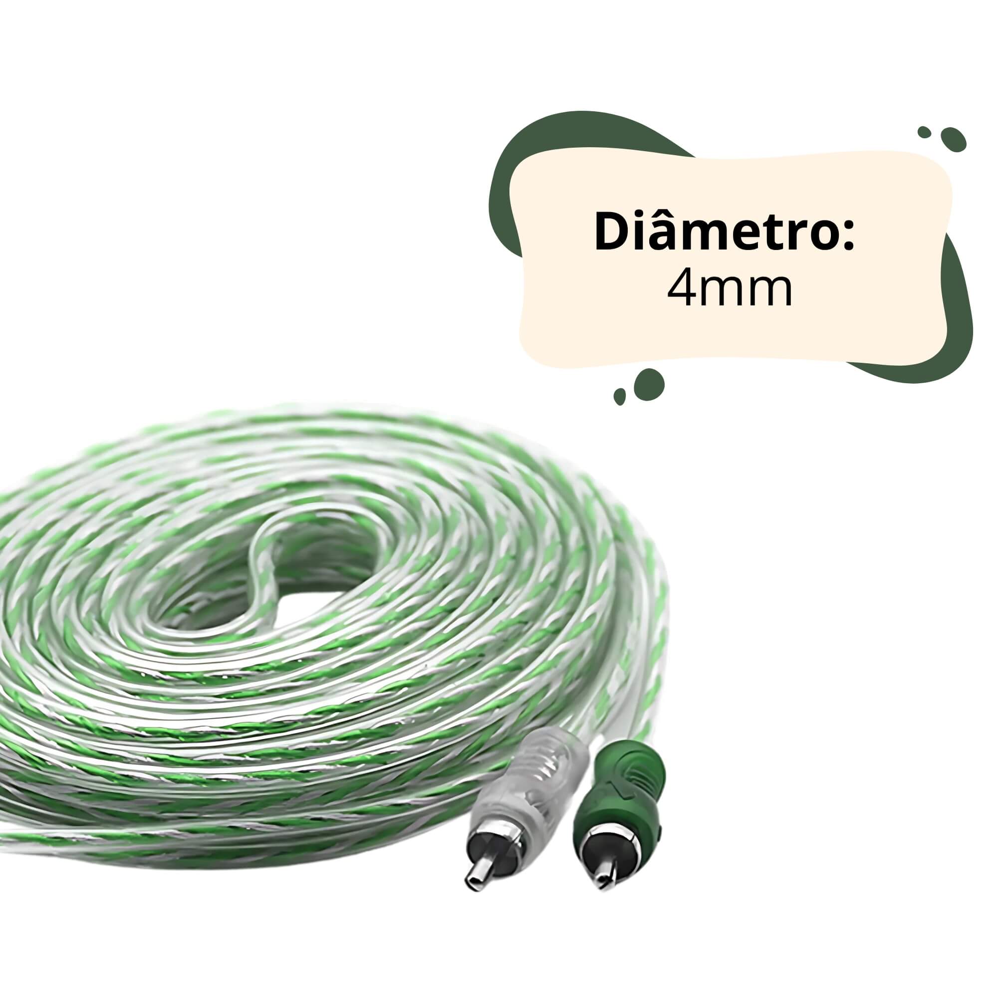 Cabo RCA Injetado Verde/Prata Transparente 4mm 5m Svart Tech One - PW-B-1833
