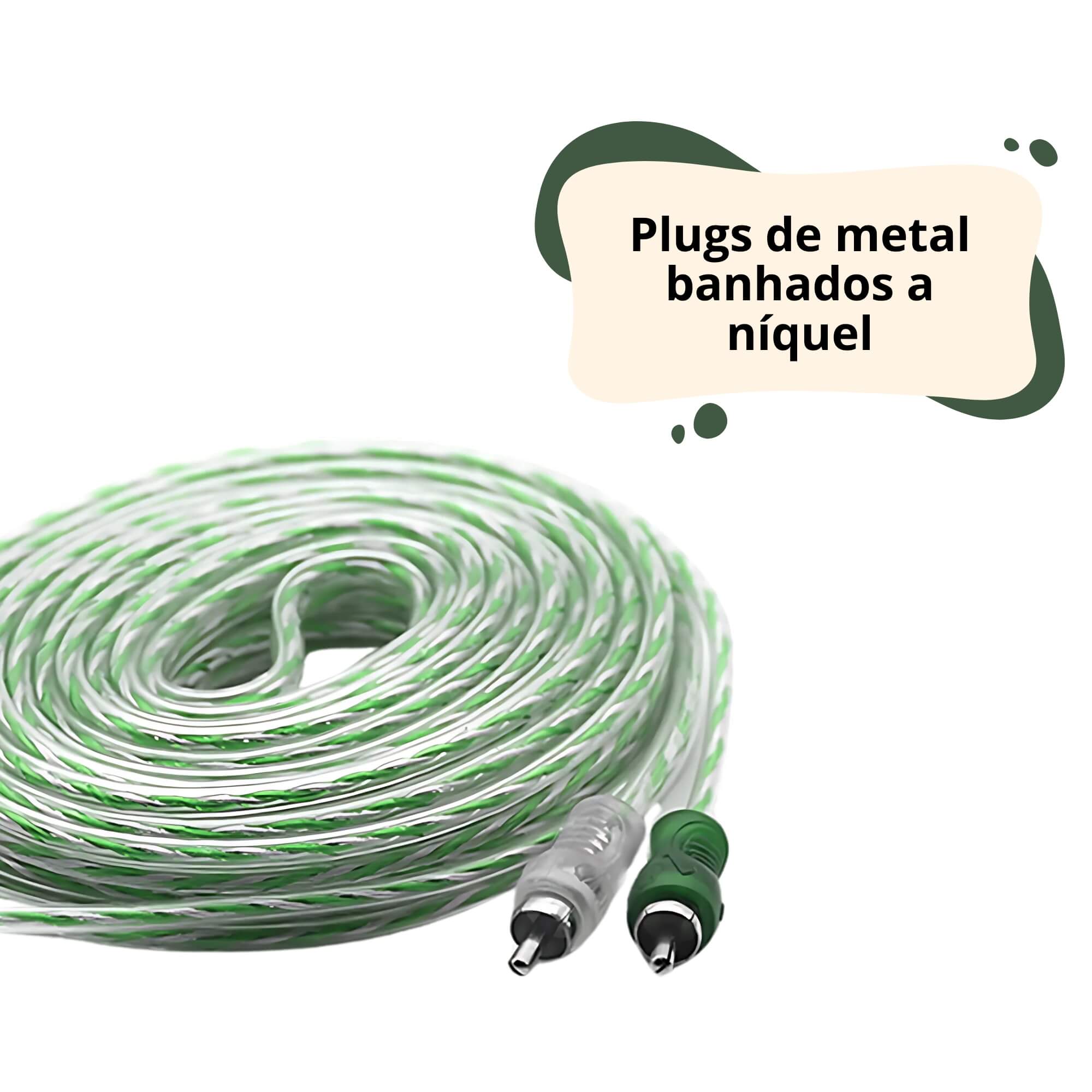 Cabo RCA Injetado Verde/Prata Transparente 4mm 5m Svart Tech One - PW-B-1833
