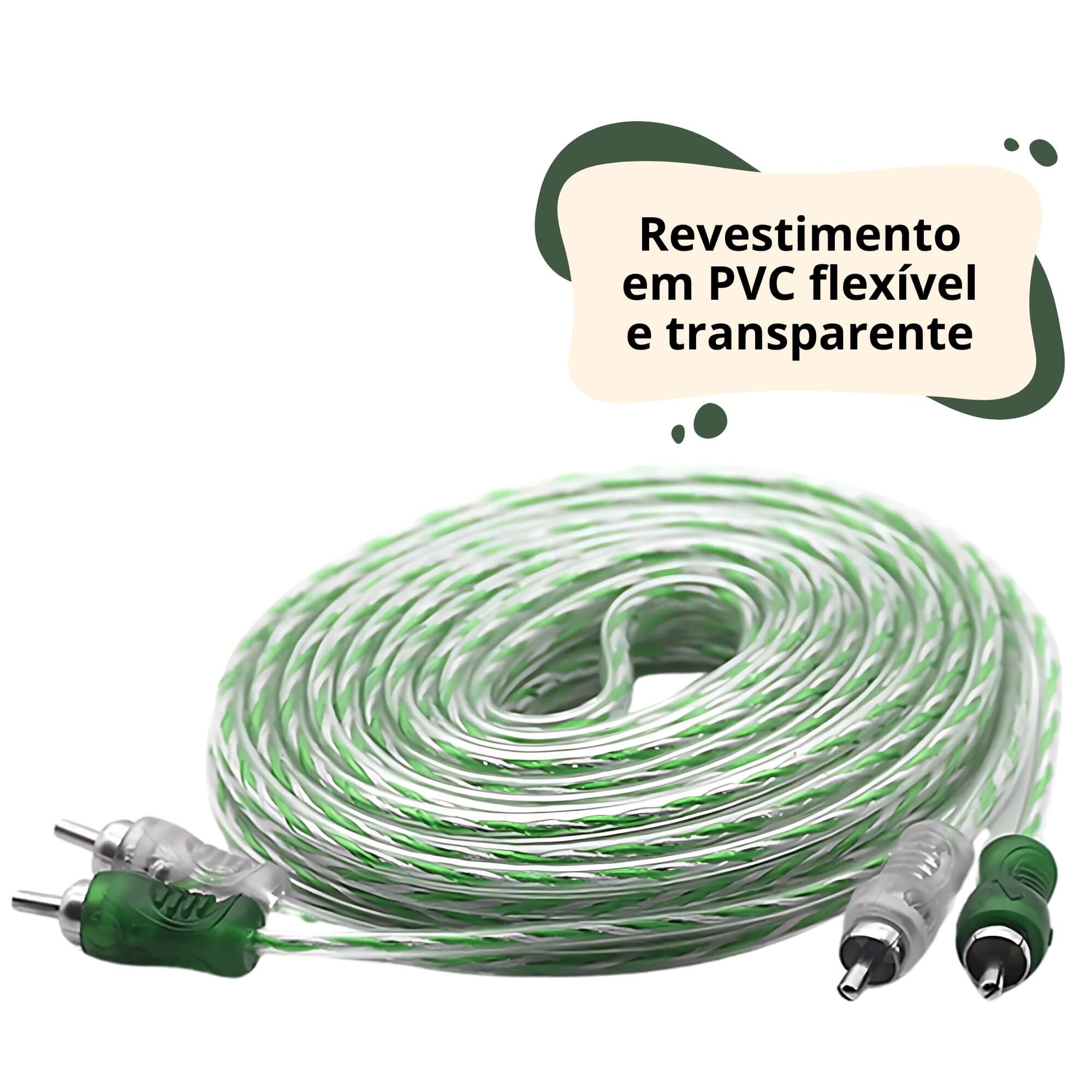 Cabo RCA Injetado Verde/Prata Transparente 4mm 5m Svart Tech One - PW-B-1833