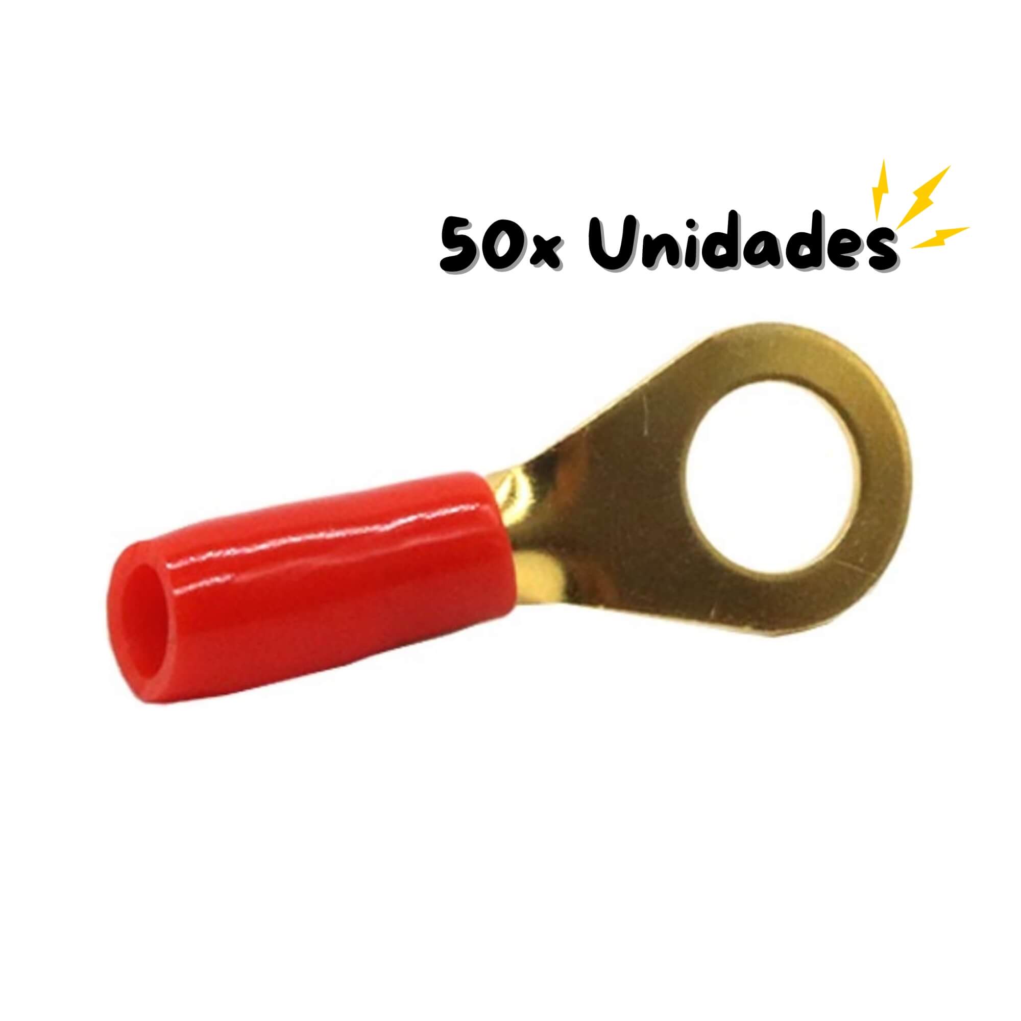 Terminal Olhal Anel 10 AWG Vermelho 8mm Pré Isolado 50 Unidades Tech One - PW-B-CX-50-2556