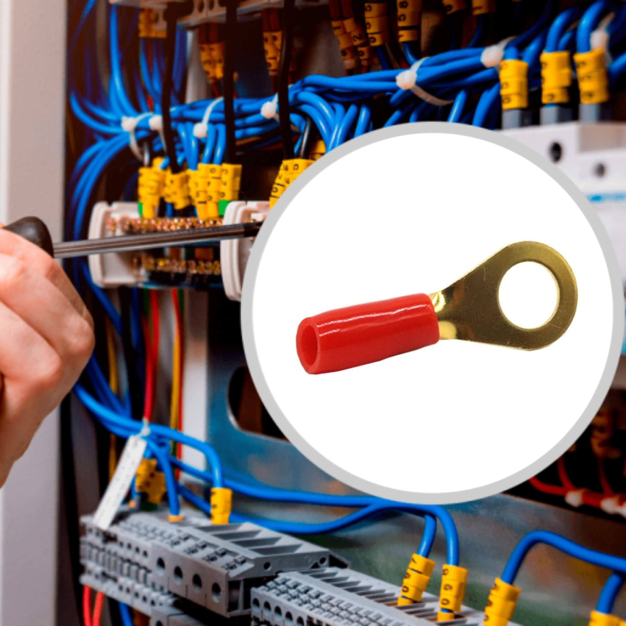 Terminal Olhal Anel 10 AWG Vermelho 8mm Pré Isolado 50 Unidades Tech One - PW-B-CX-50-2556